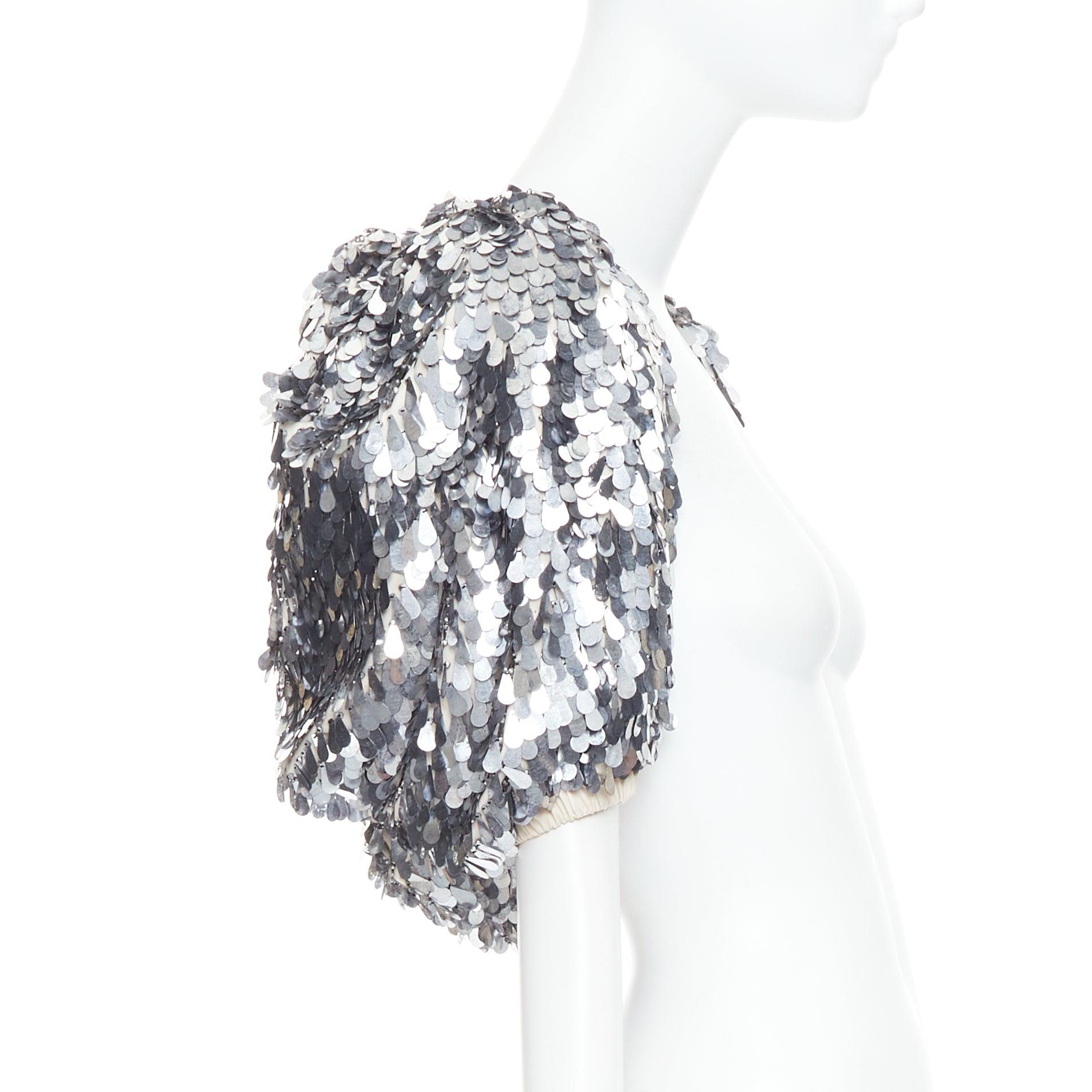 LANVIN 2008 Runway silver droplet pailettes sequin puff sleeve cropped jacket In Good Condition For Sale In Hong Kong, NT