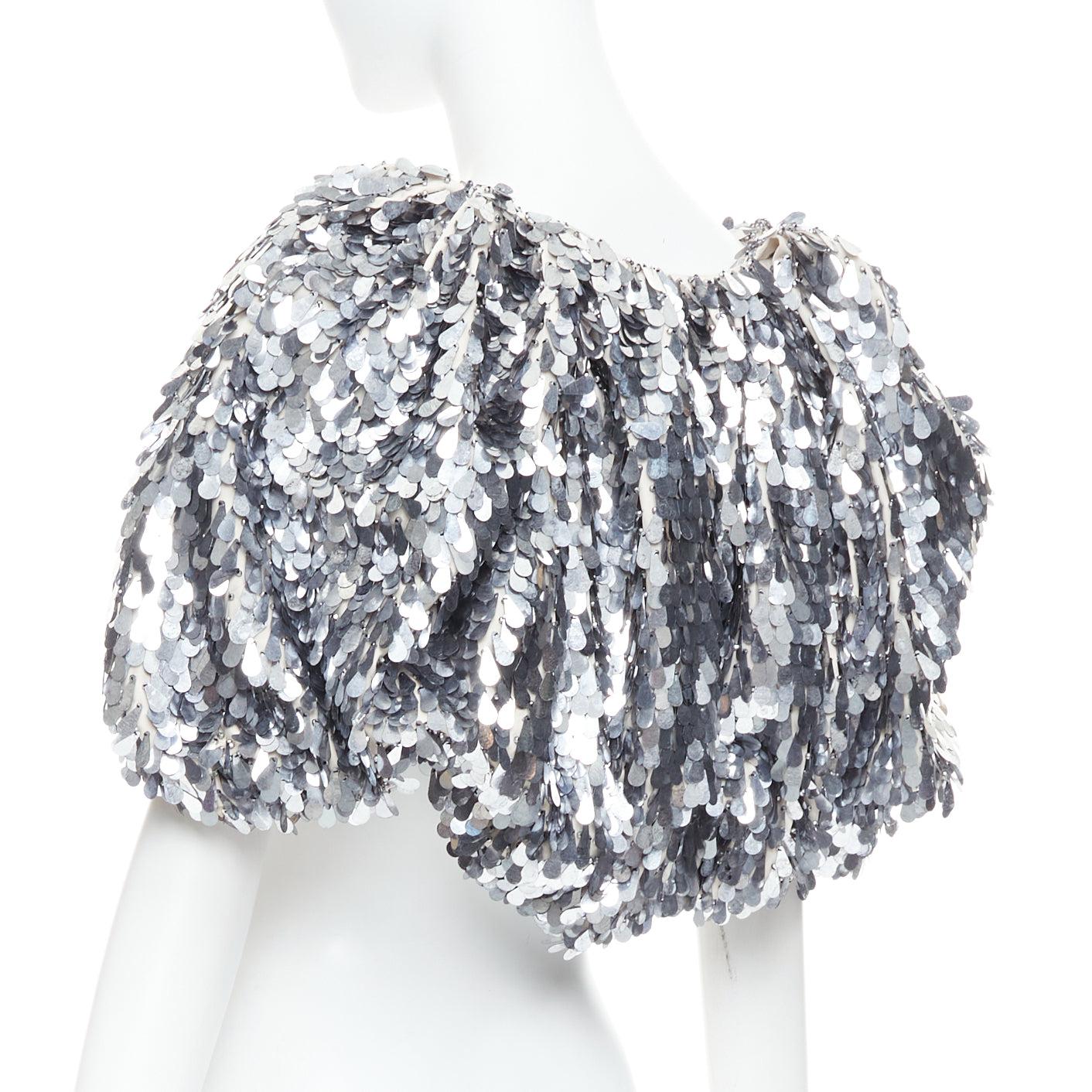 LANVIN 2008 Runway silver droplet pailettes sequin puff sleeve cropped jacket For Sale 1