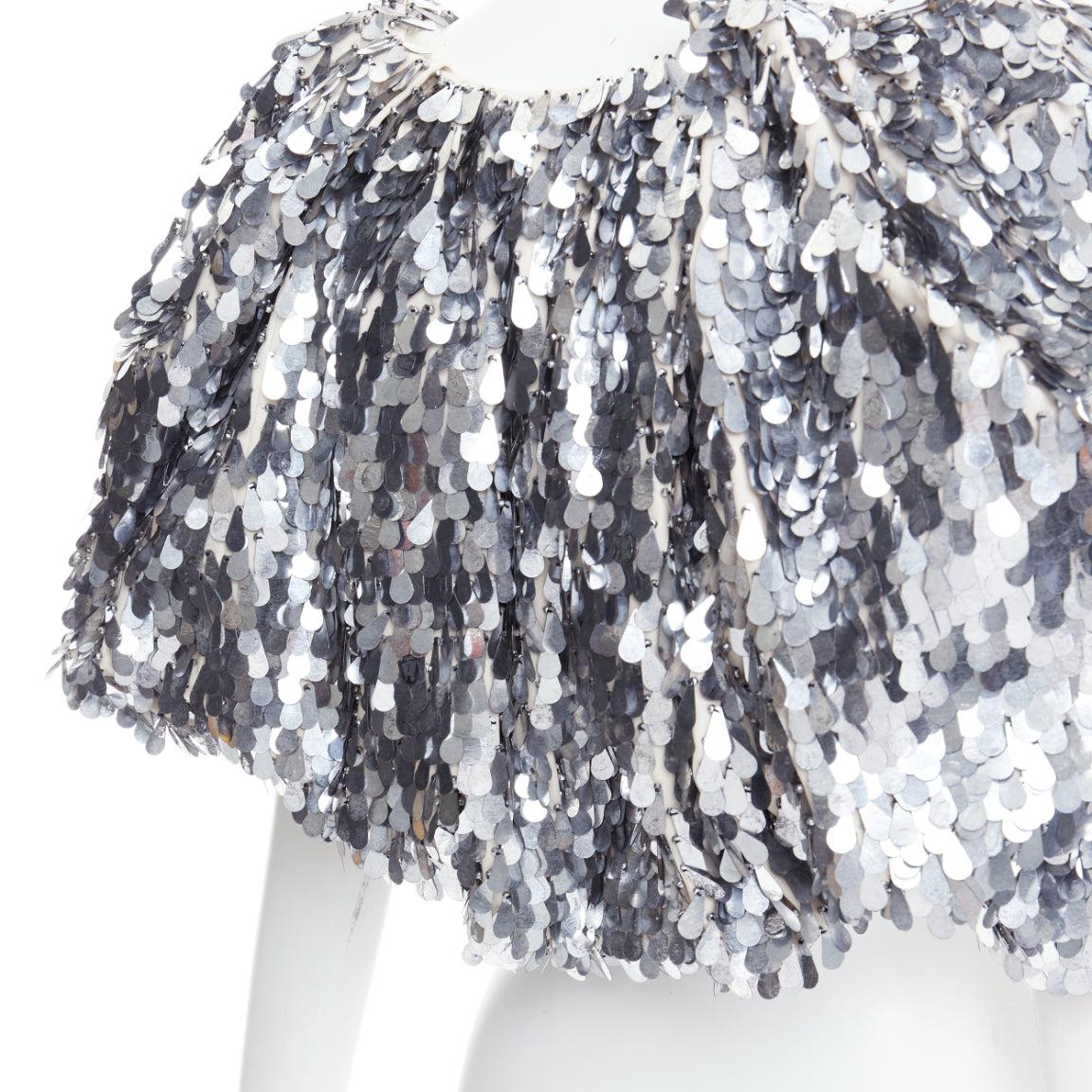 LANVIN 2008 Runway silver droplet pailettes sequin puff sleeve cropped jacket For Sale 2