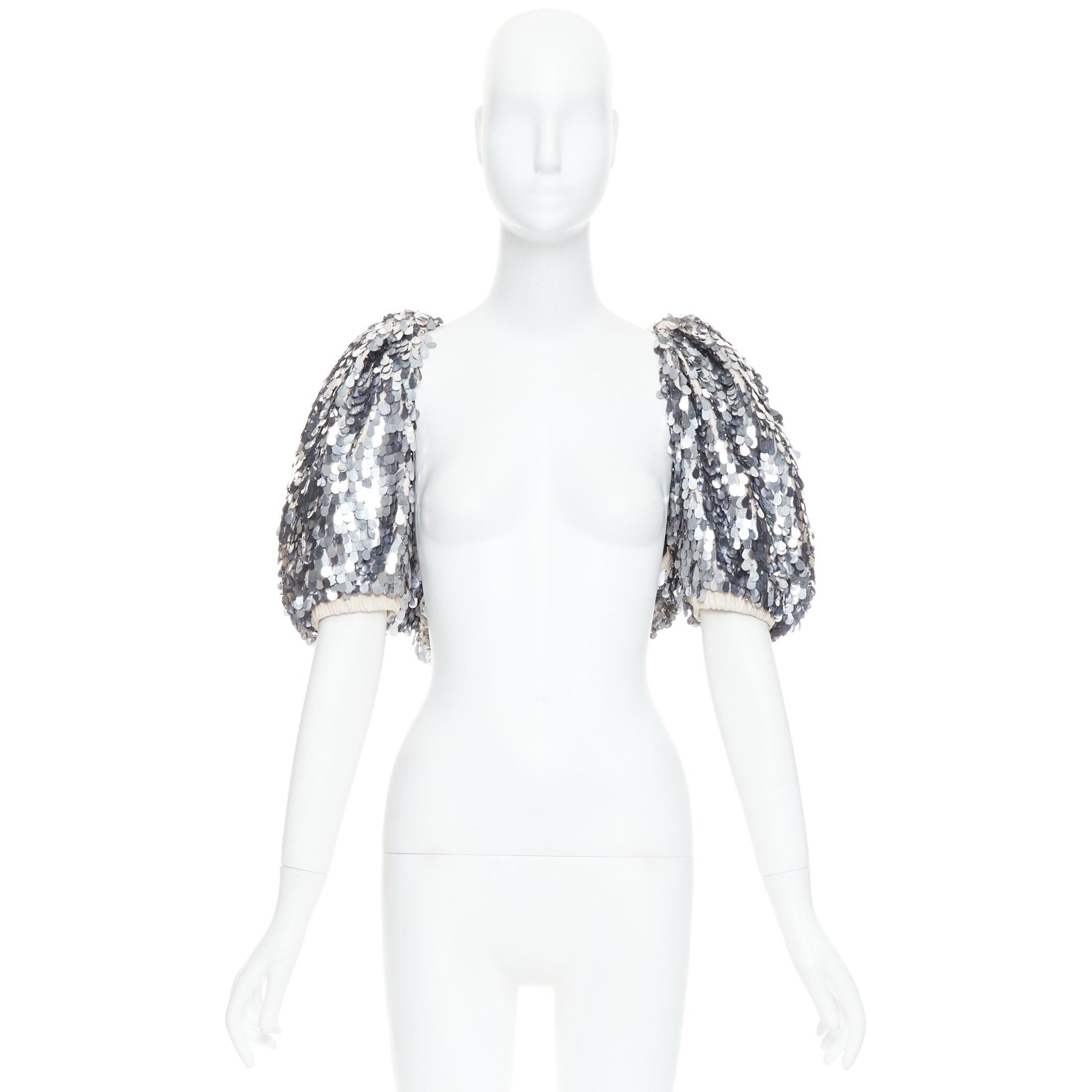 LANVIN 2008 Runway silver droplet pailettes sequin puff sleeve cropped jacket For Sale 4