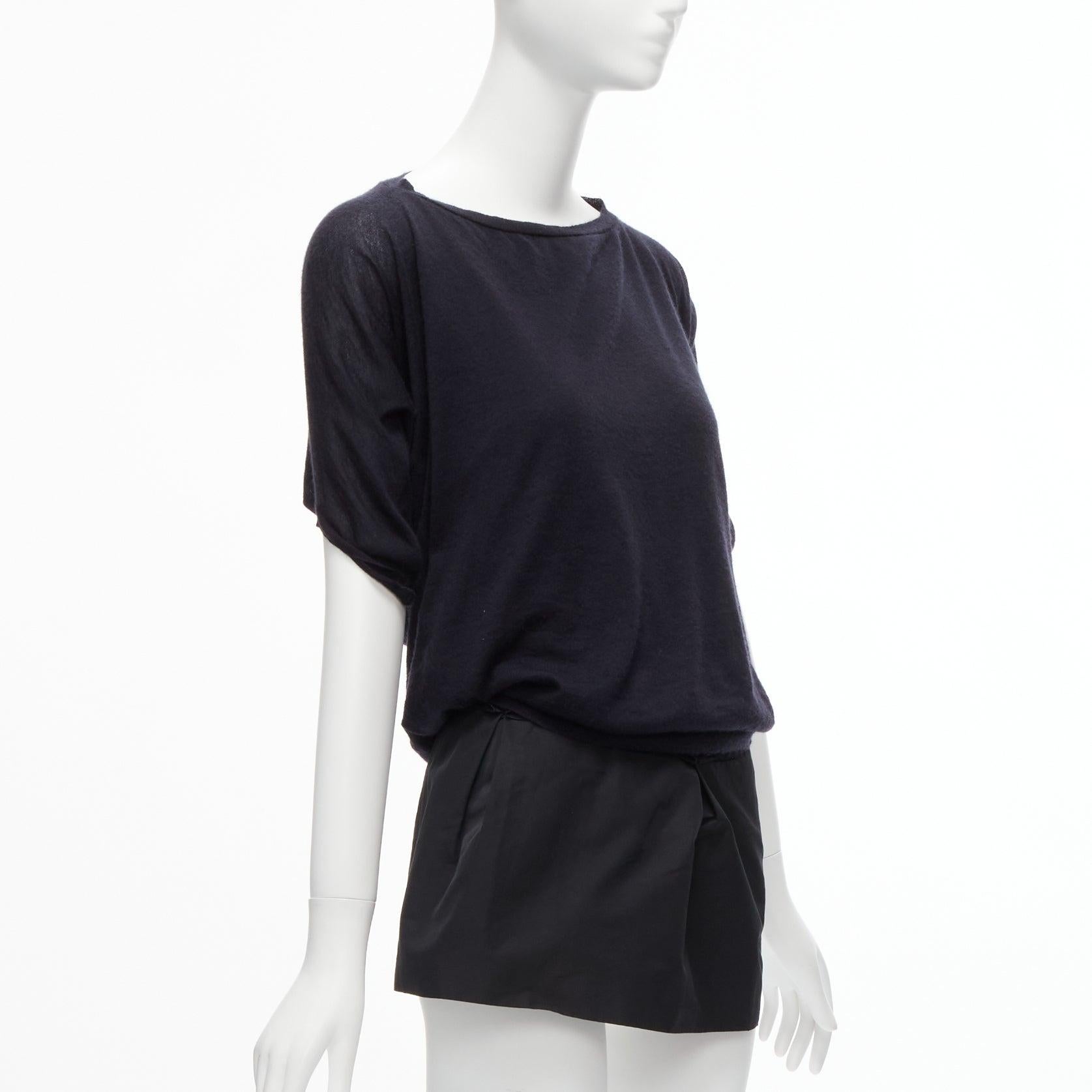 Black LANVIN 2009 100% cashmere silk contrast black layered tunic top FR34 XS For Sale
