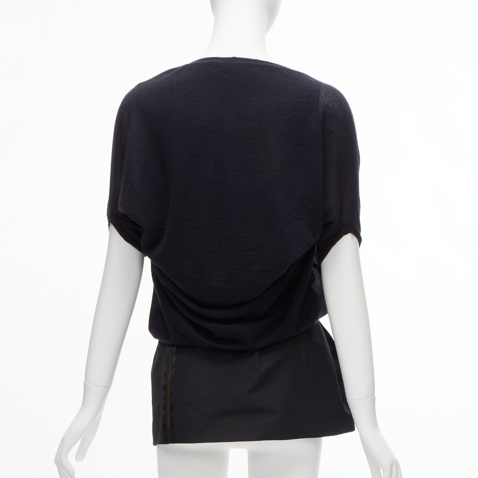 Donna LANVIN 2009 100% cachemire, seta a contrasto nera, tunica a strati FR34 XS in vendita