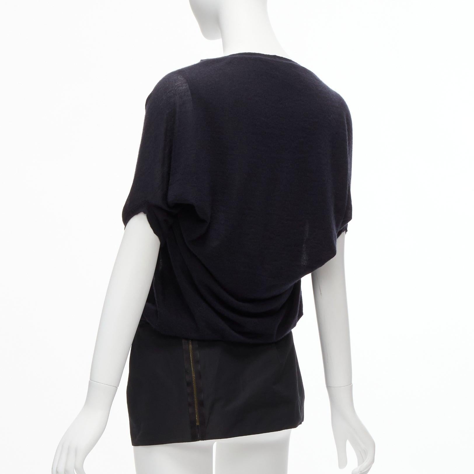 LANVIN 2009 100% cachemire, seta a contrasto nera, tunica a strati FR34 XS in vendita 1