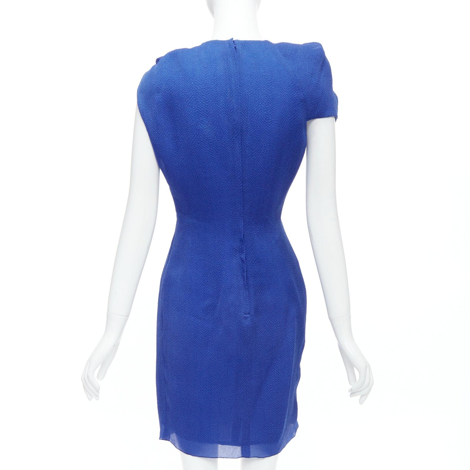 LANVIN 2009 100% Seide blau asymmetrische Schleife Knoten Haken drapieren Kleid FR36 S Damen im Angebot