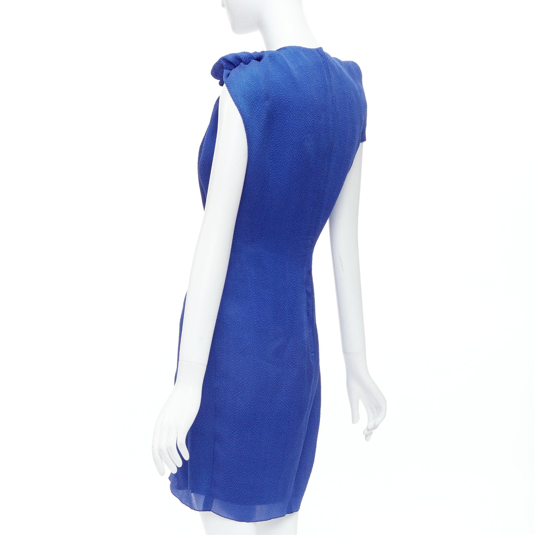 LANVIN 2009 100% Seide blau asymmetrische Schleife Knoten Haken drapieren Kleid FR36 S im Angebot 1