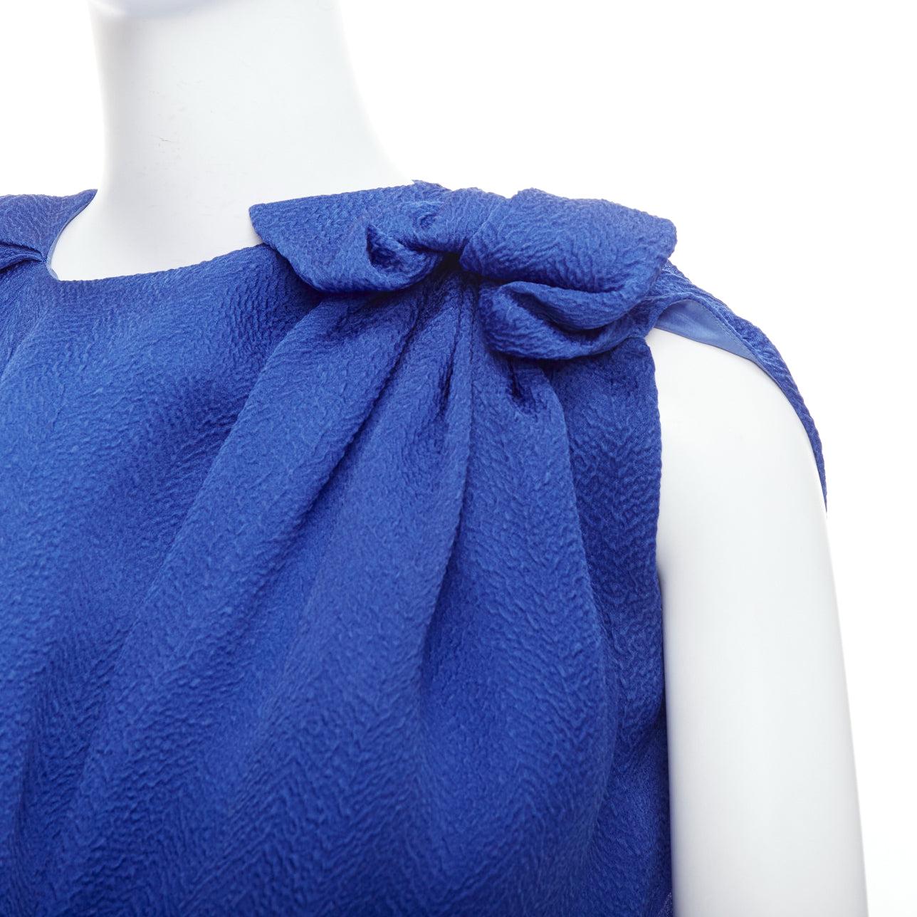 LANVIN 2009 100% Seide blau asymmetrische Schleife Knoten Haken drapieren Kleid FR36 S im Angebot 2