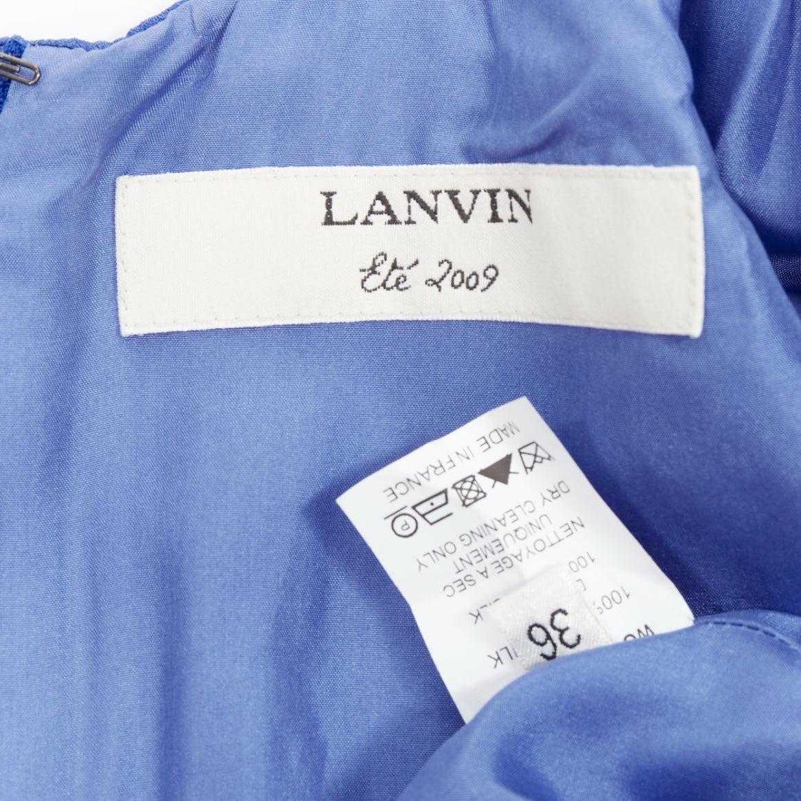 LANVIN 2009 100% Seide blau asymmetrische Schleife Knoten Haken drapieren Kleid FR36 S im Angebot 3