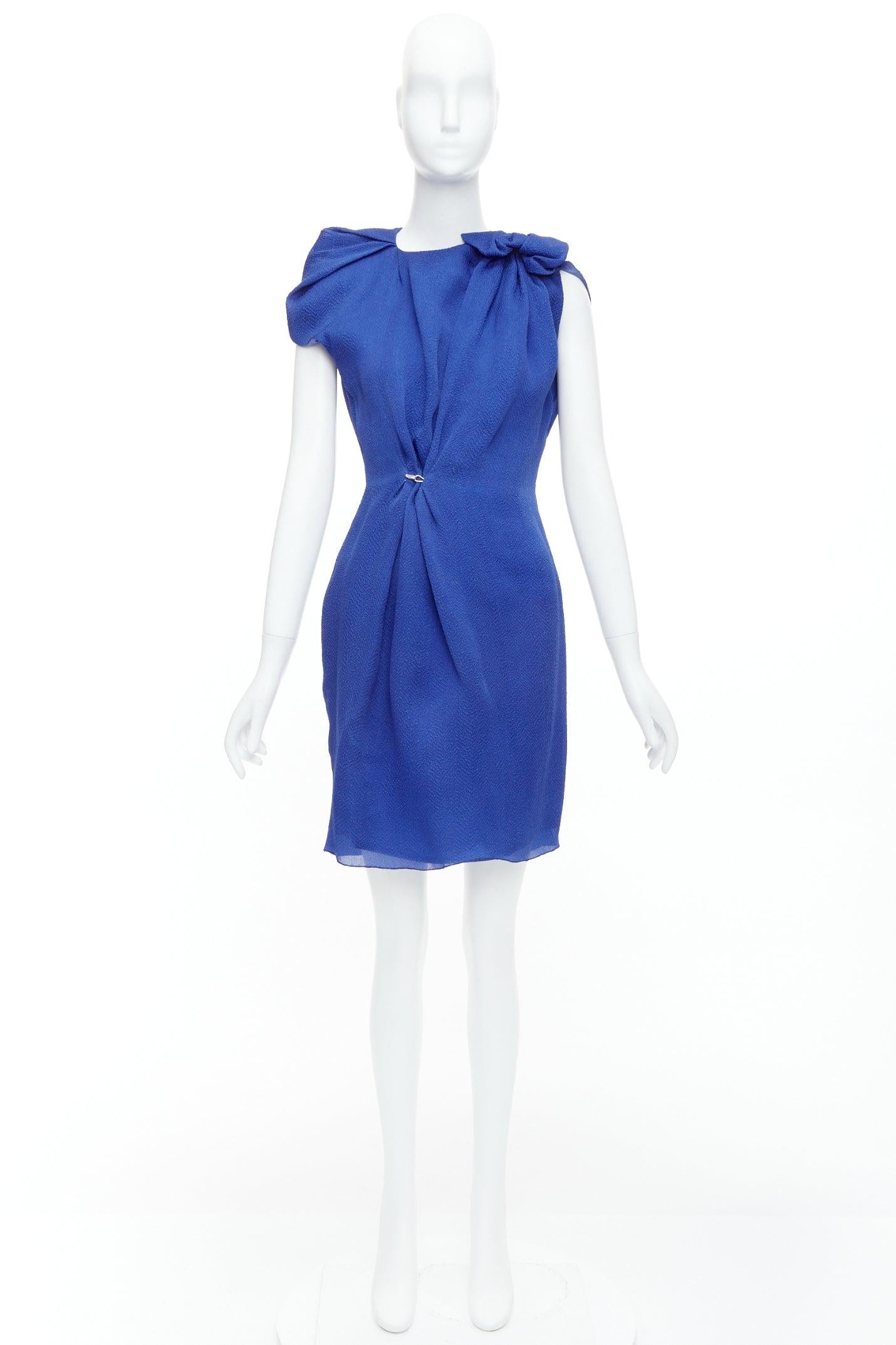 LANVIN 2009 100% Seide blau asymmetrische Schleife Knoten Haken drapieren Kleid FR36 S im Angebot 4