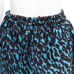 LANVIN 2009 100% silk blue black leopard elasticated waist mini skirt FR36 S