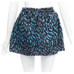 LANVIN 2009 100% silk blue black leopard elasticated waist mini skirt FR36 S