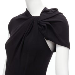 LANVIN 2009 black wool asymmetric twist neck cocktail dress FR34 XS