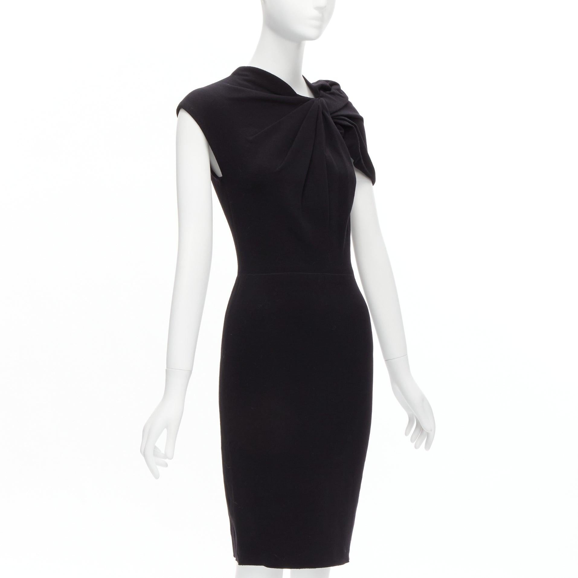 LANVIN 2009 black wool asymmetric twist neck cocktail dress FR34 XS In Excellent Condition In Hong Kong, NT