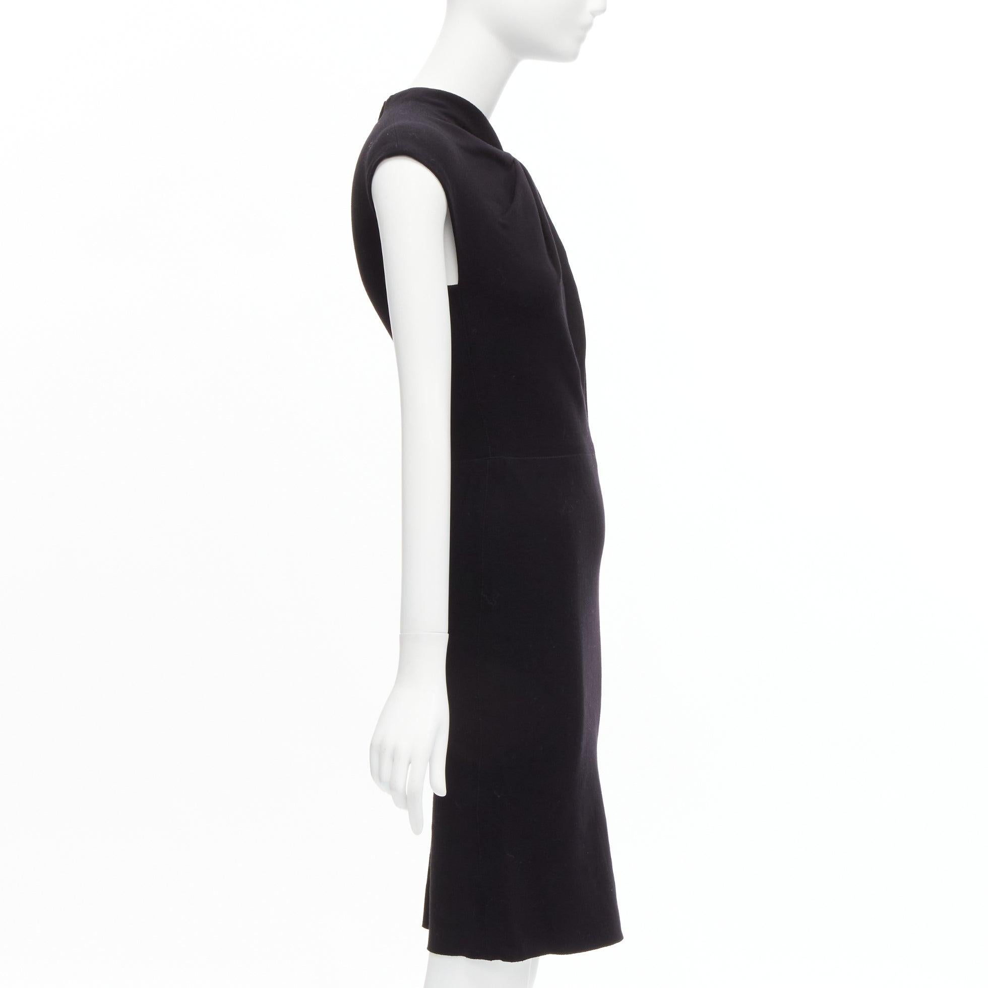 Women's LANVIN 2009 black wool asymmetric twist neck cocktail dress FR34 XS