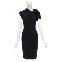 LANVIN 2009 schwarzer Wolle asymmetrische Twist Neck Cocktailkleid FR34 XS