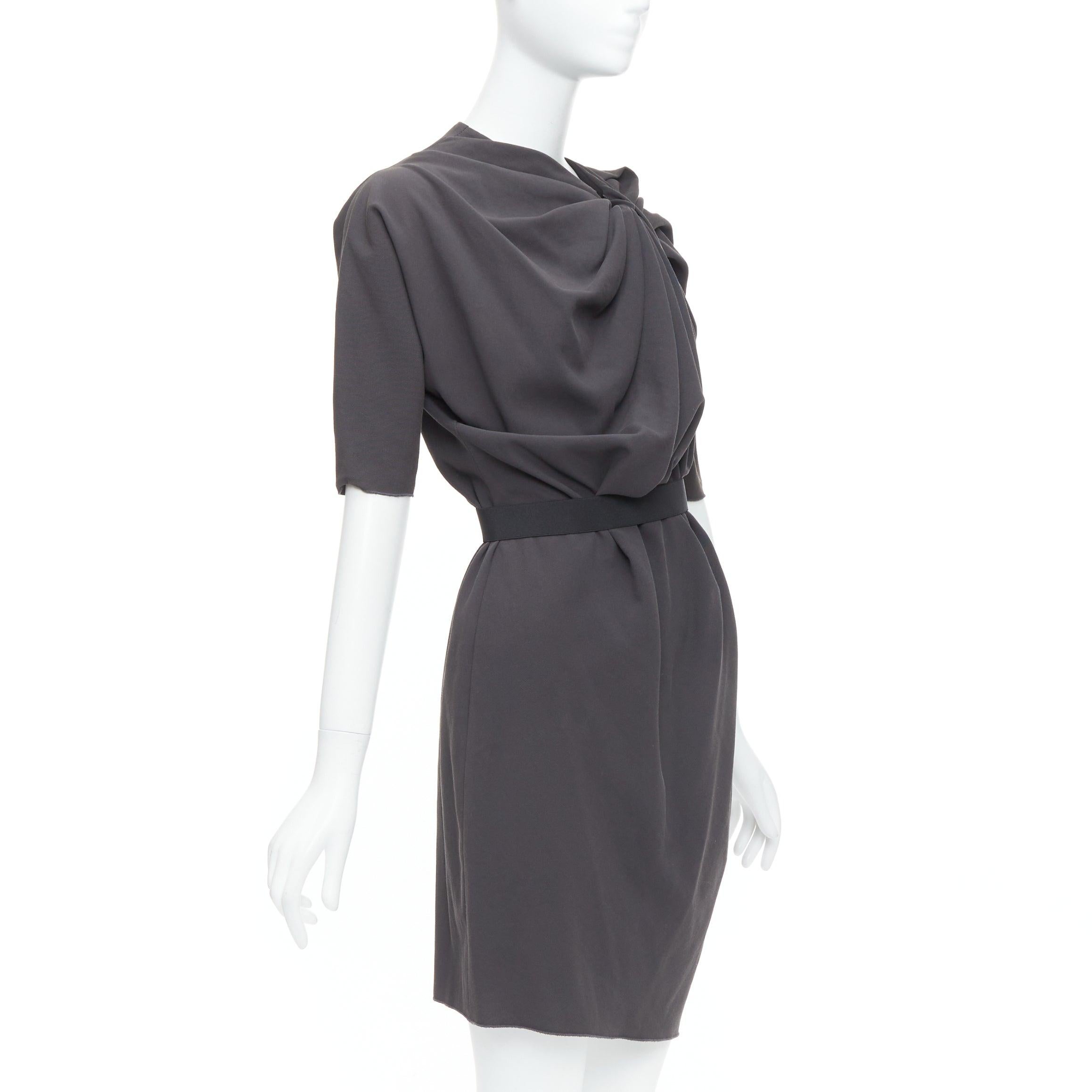 Nero LANVIN 2009 abito grigio asimmetrico drappeggiato e arricciato con cintura FR34 XS