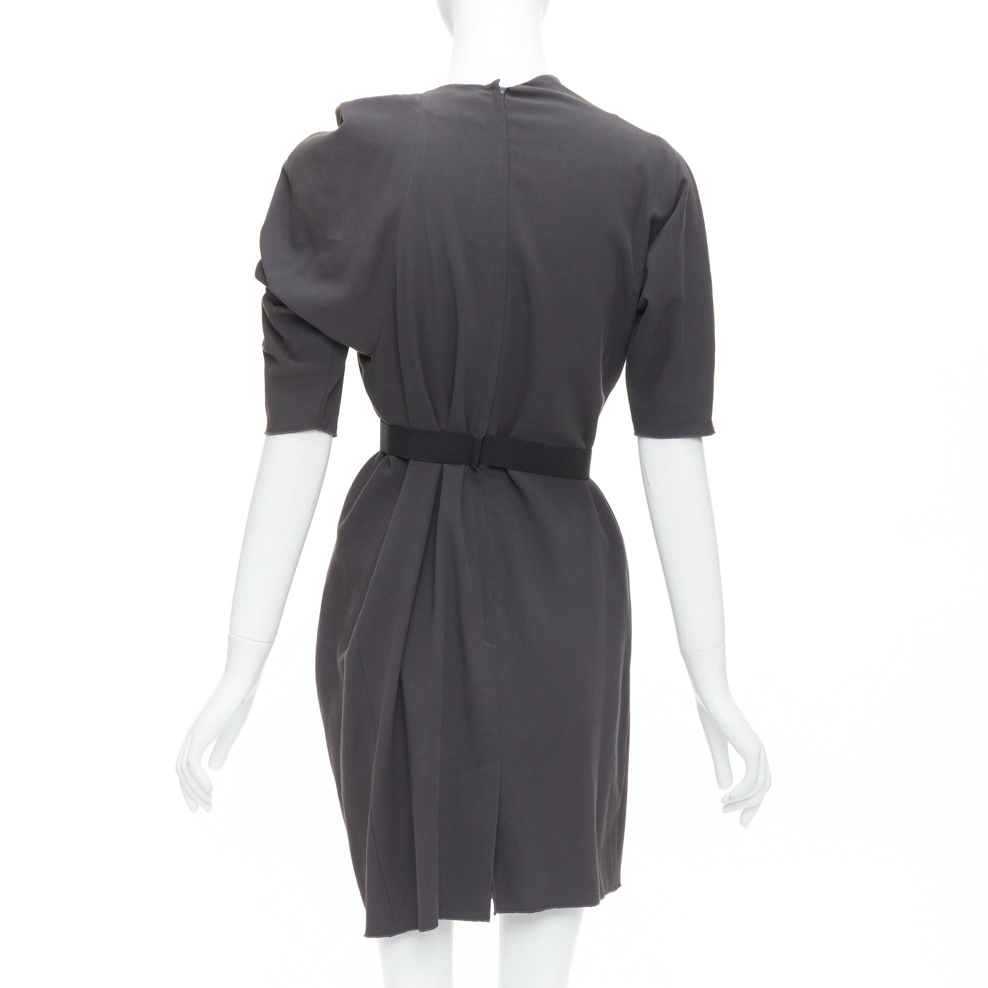 Donna LANVIN 2009 abito grigio asimmetrico drappeggiato e arricciato con cintura FR34 XS