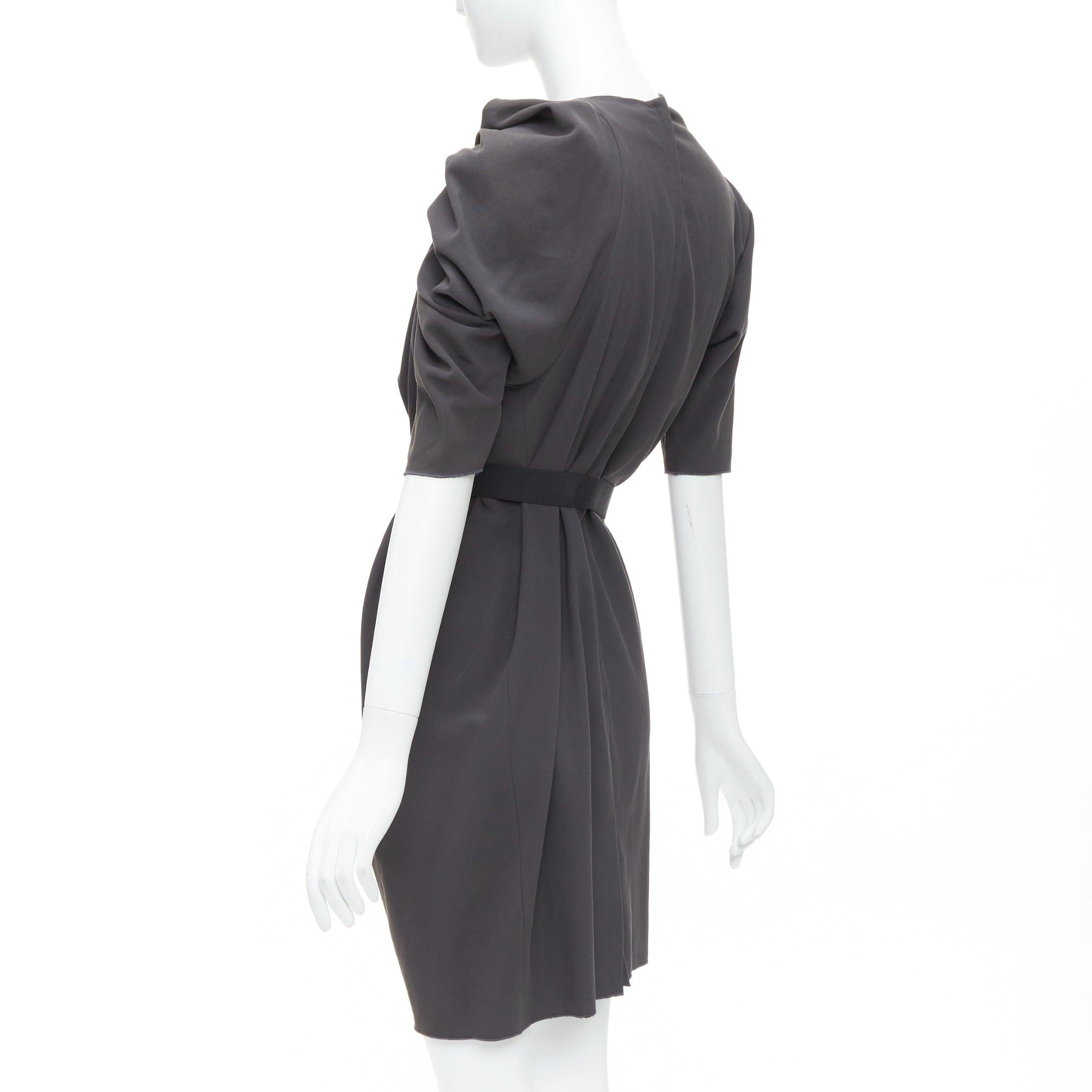 LANVIN 2009 abito grigio asimmetrico drappeggiato e arricciato con cintura FR34 XS 1