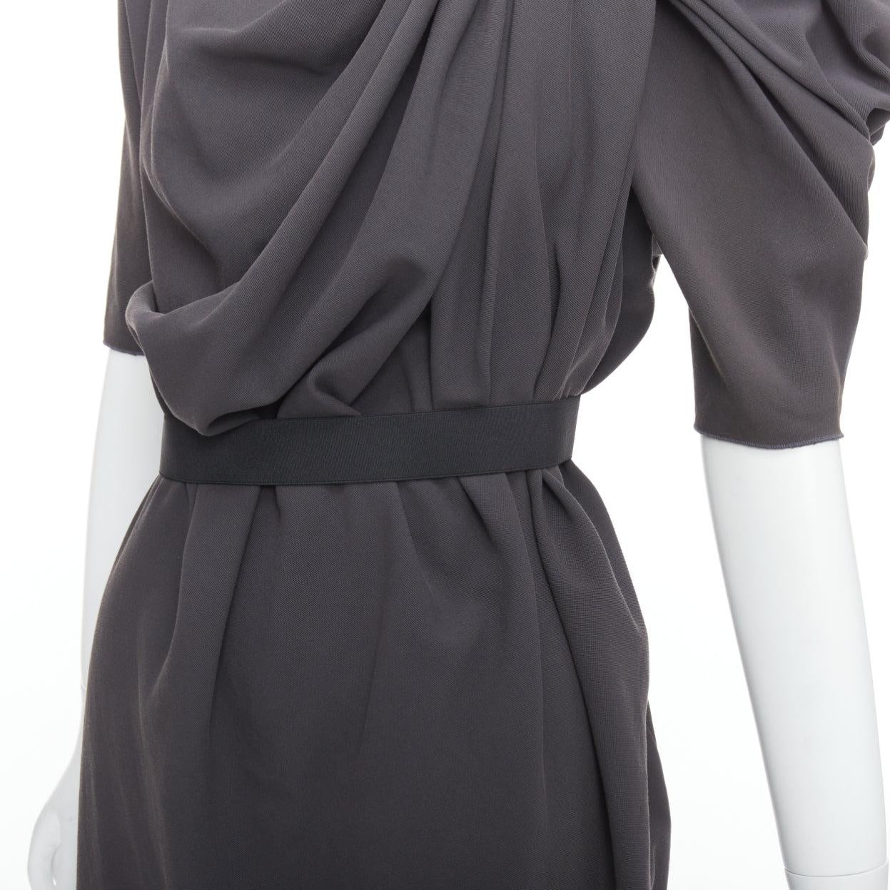 LANVIN 2009 abito grigio asimmetrico drappeggiato e arricciato con cintura FR34 XS 2