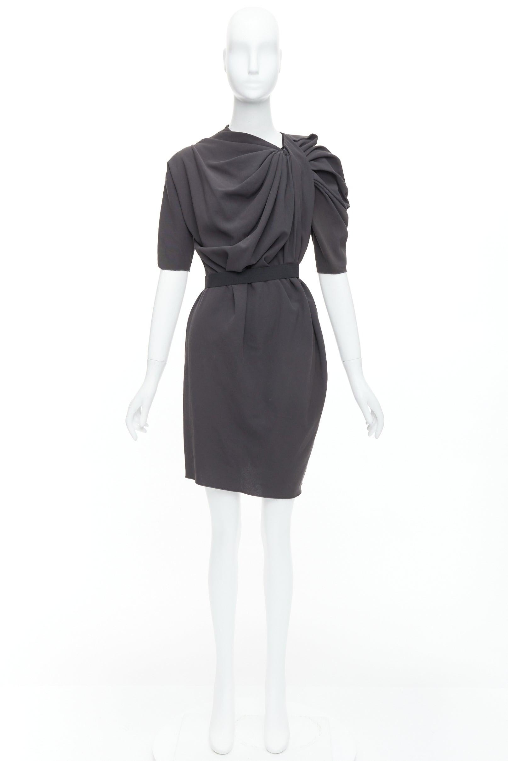 LANVIN 2009 abito grigio asimmetrico drappeggiato e arricciato con cintura FR34 XS 4