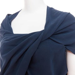 LANVIN 2009 triacetate blend twist front square neck ruched sleeves top FR34 XS