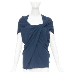 LANVIN 2009 triacetate blend twist front square neck ruched sleeves top FR34 XS