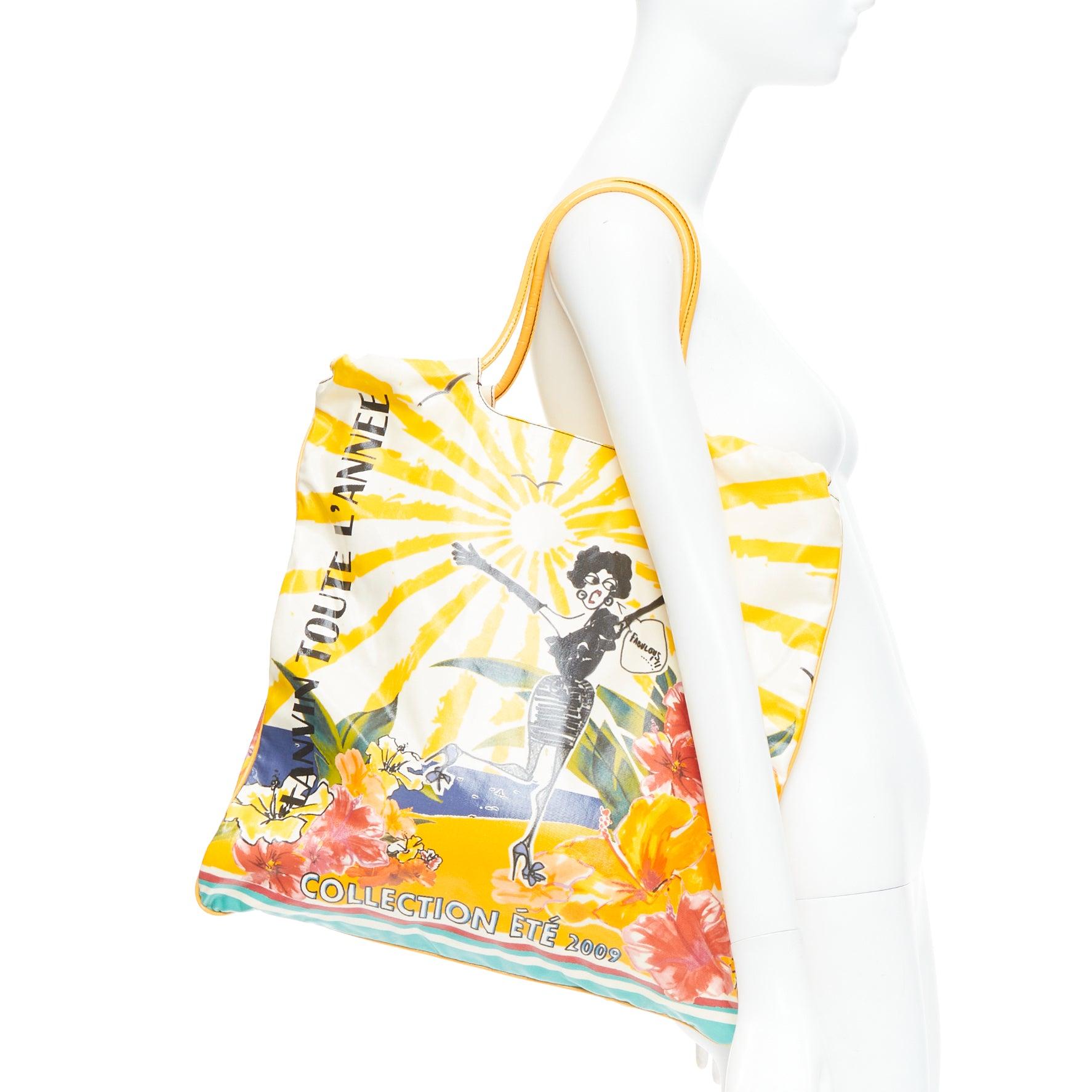 LANVIN 2009 yellow toute lannee print laminated canvas tote bag
Reference: ANWU/A01337
Brand: Lanvin
Designer: Alber Elbaz
Collection: 2009
Material: Canvas
Color: Yellow, Multicolour
Pattern: Cartoon
Closure: Drawstring
Lining: Yellow Fabric
Extra