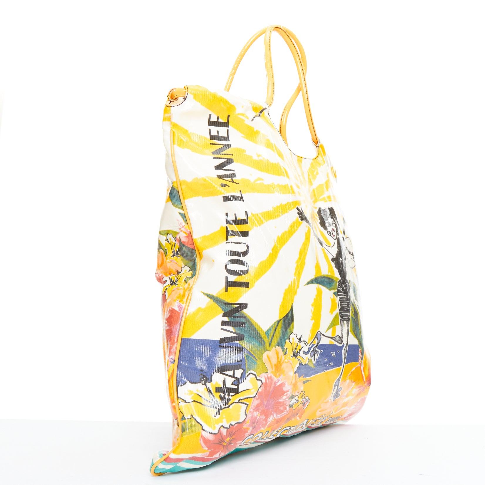 Beige LANVIN 2009 yellow toute lannee print laminated canvas tote bag For Sale