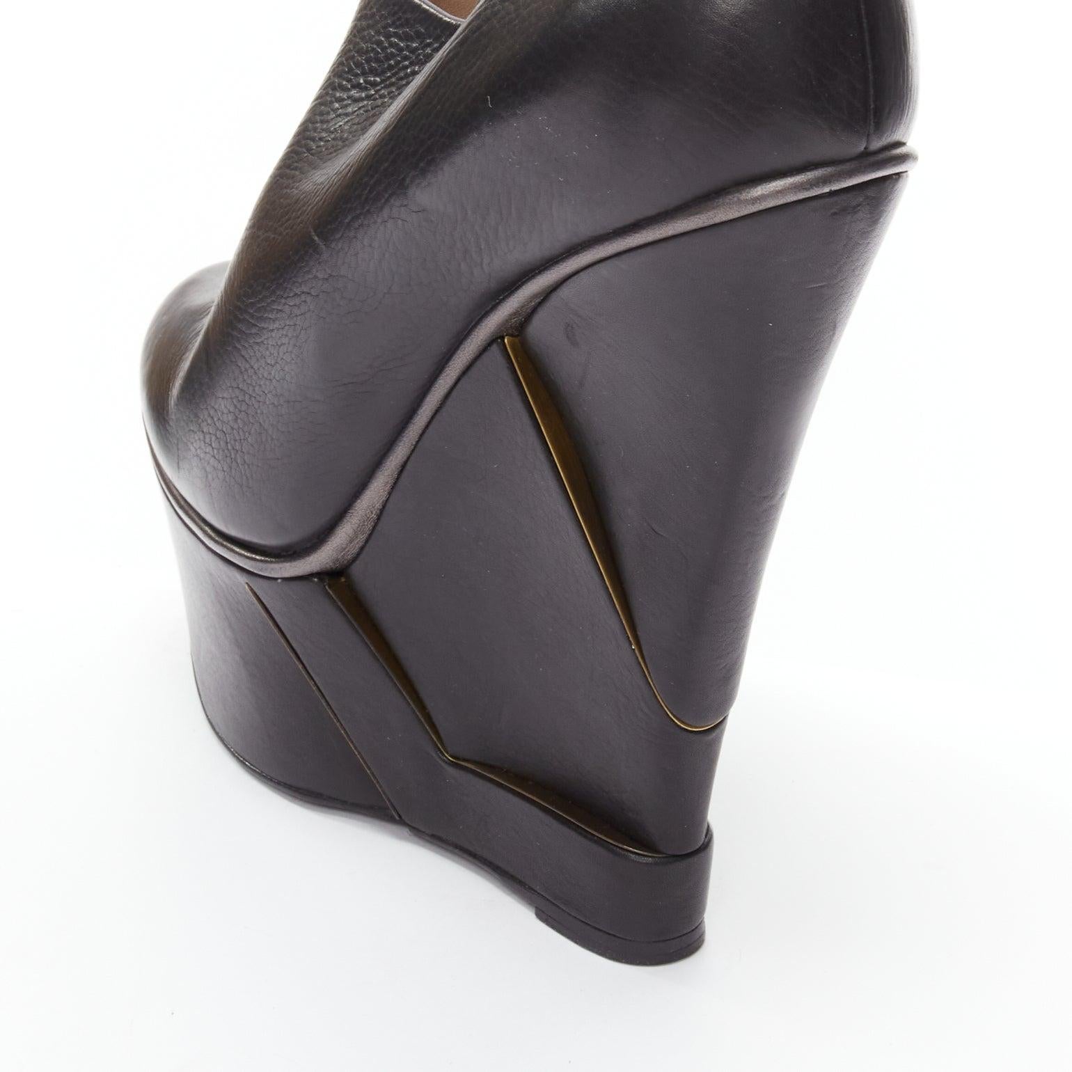 LANVIN 2010 Alber Elbaz black leather structural wedge platform bootie EU38 For Sale 3