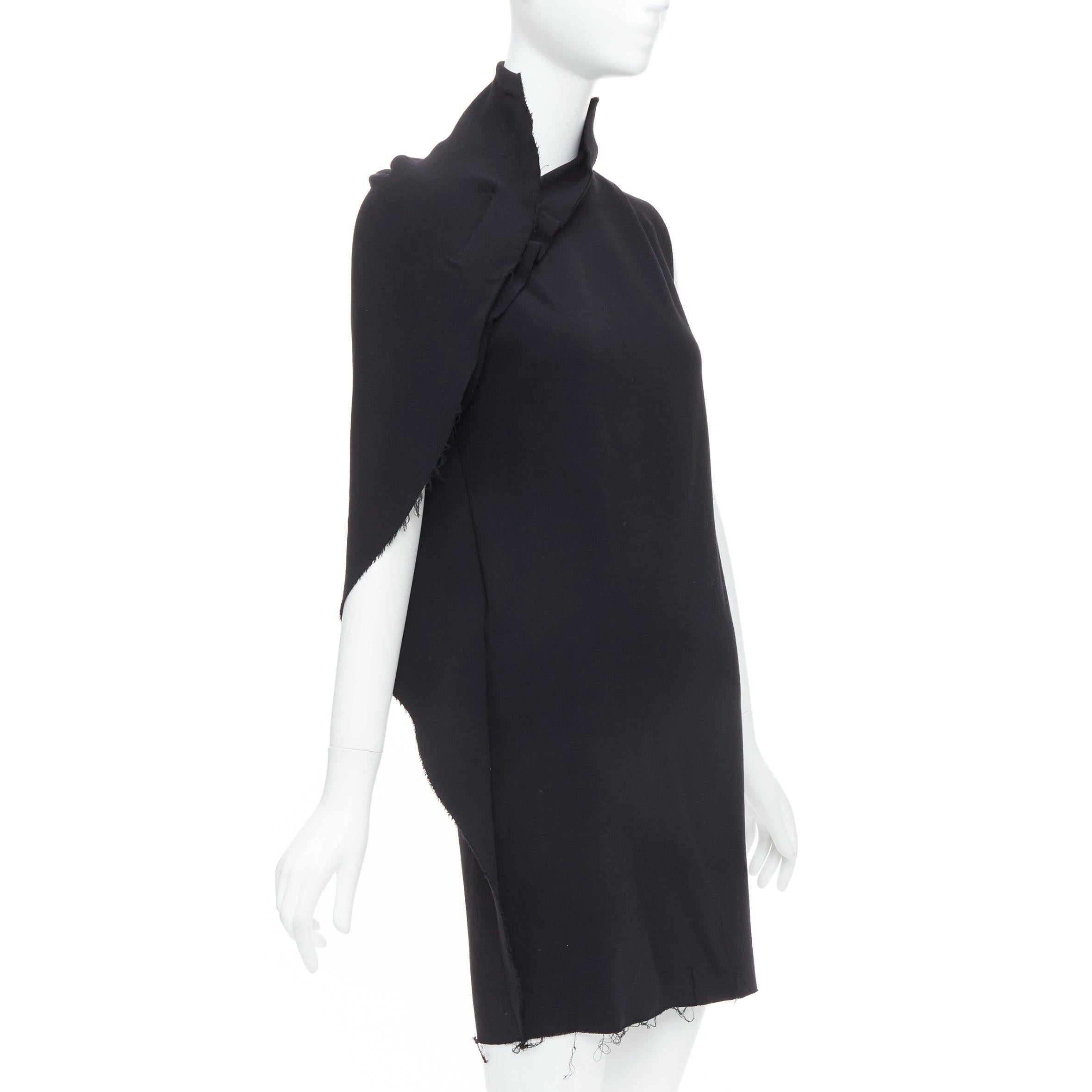 Black LANVIN 2010 black wool asymmetric zip drape mini dress FR36 S For Sale