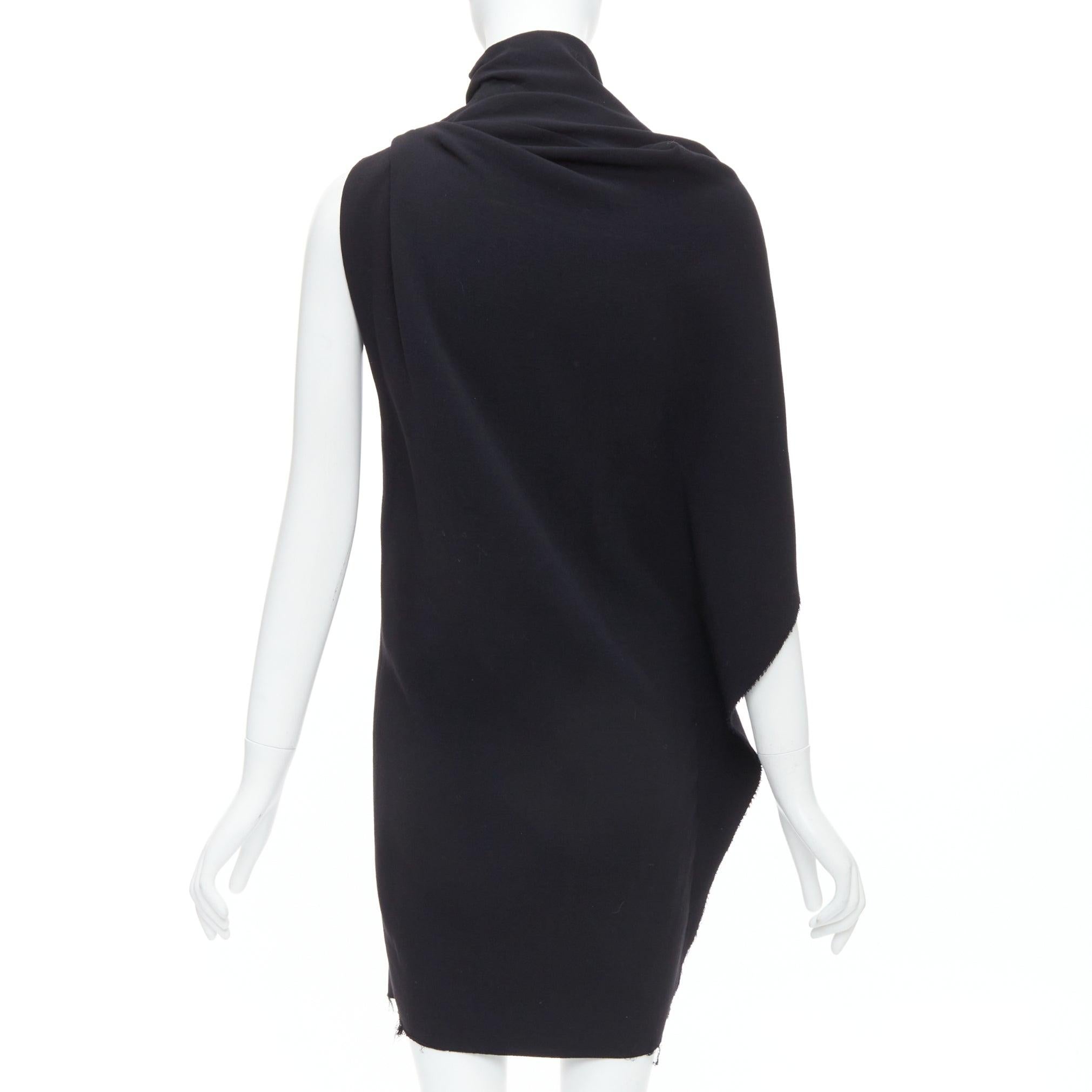 Women's LANVIN 2010 black wool asymmetric zip drape mini dress FR36 S For Sale