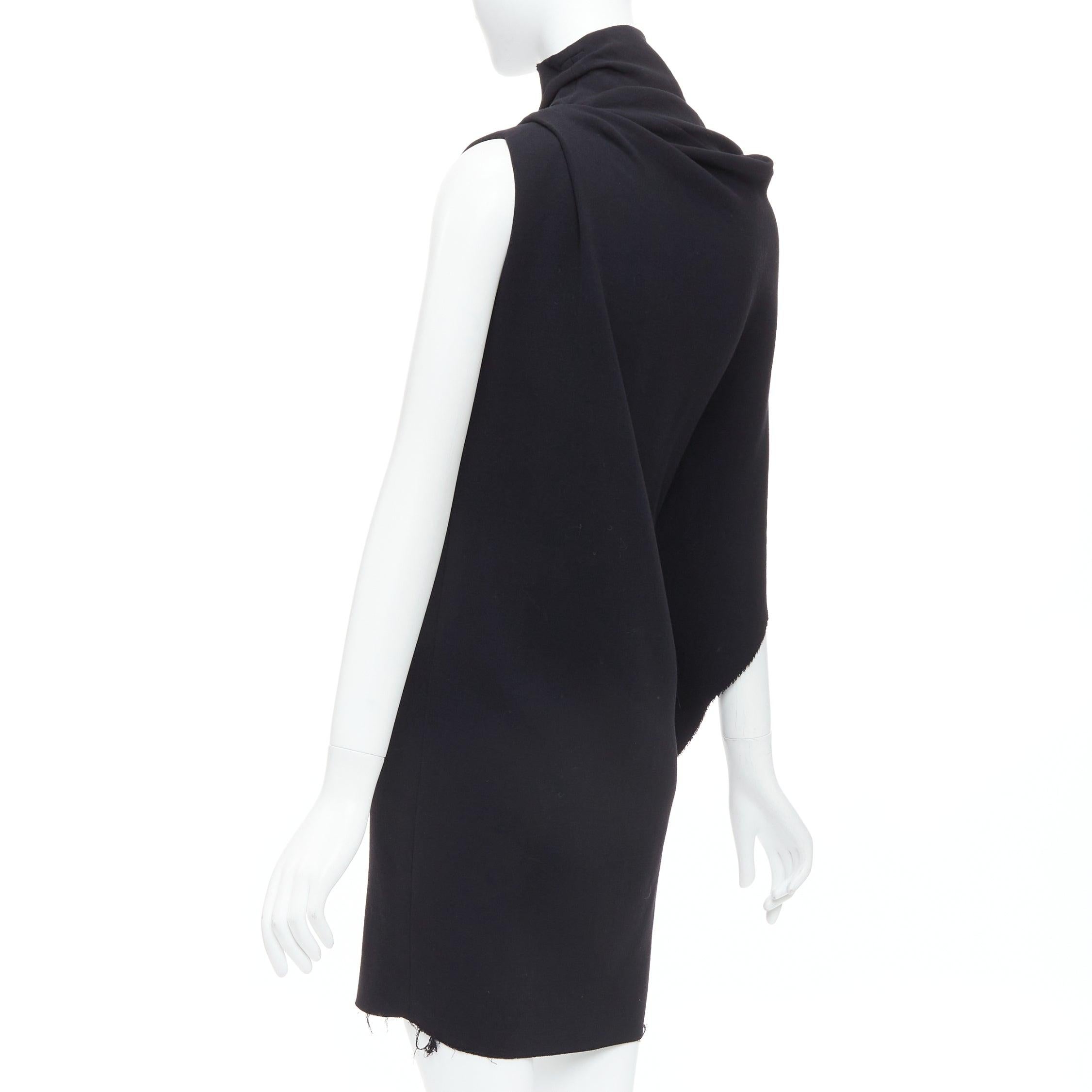LANVIN 2010 black wool asymmetric zip drape mini dress FR36 S For Sale 1