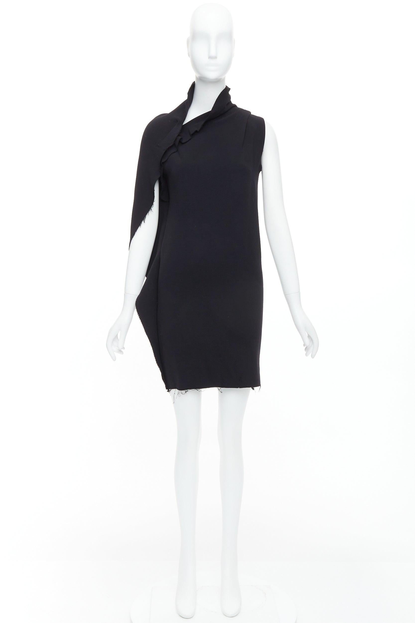 LANVIN 2010 black wool asymmetric zip drape mini dress FR36 S For Sale 4