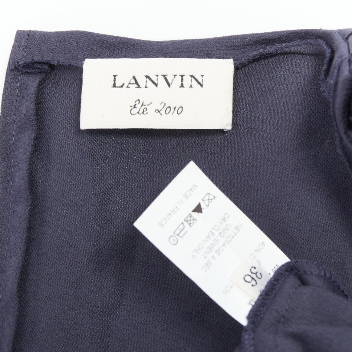 LANVIN 2010 navy ramie cotton drape black belted mini dress FR36 S For Sale 3