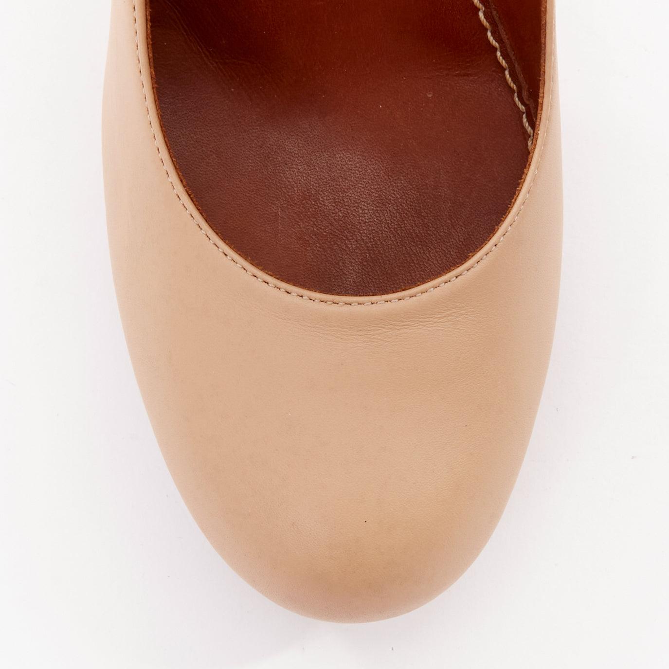 LANVIN 2010 Runway nude leather gold chunky chain wooden platform pumps EU36.5 For Sale 1