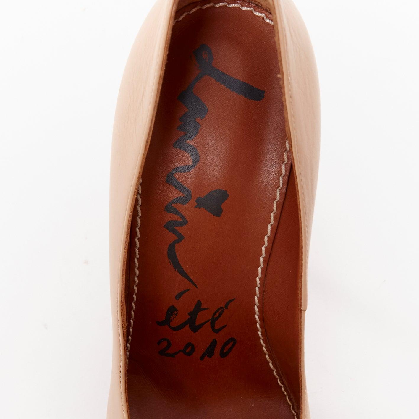 LANVIN 2010 Runway nude leather gold chunky chain wooden platform pumps EU36.5 For Sale 4