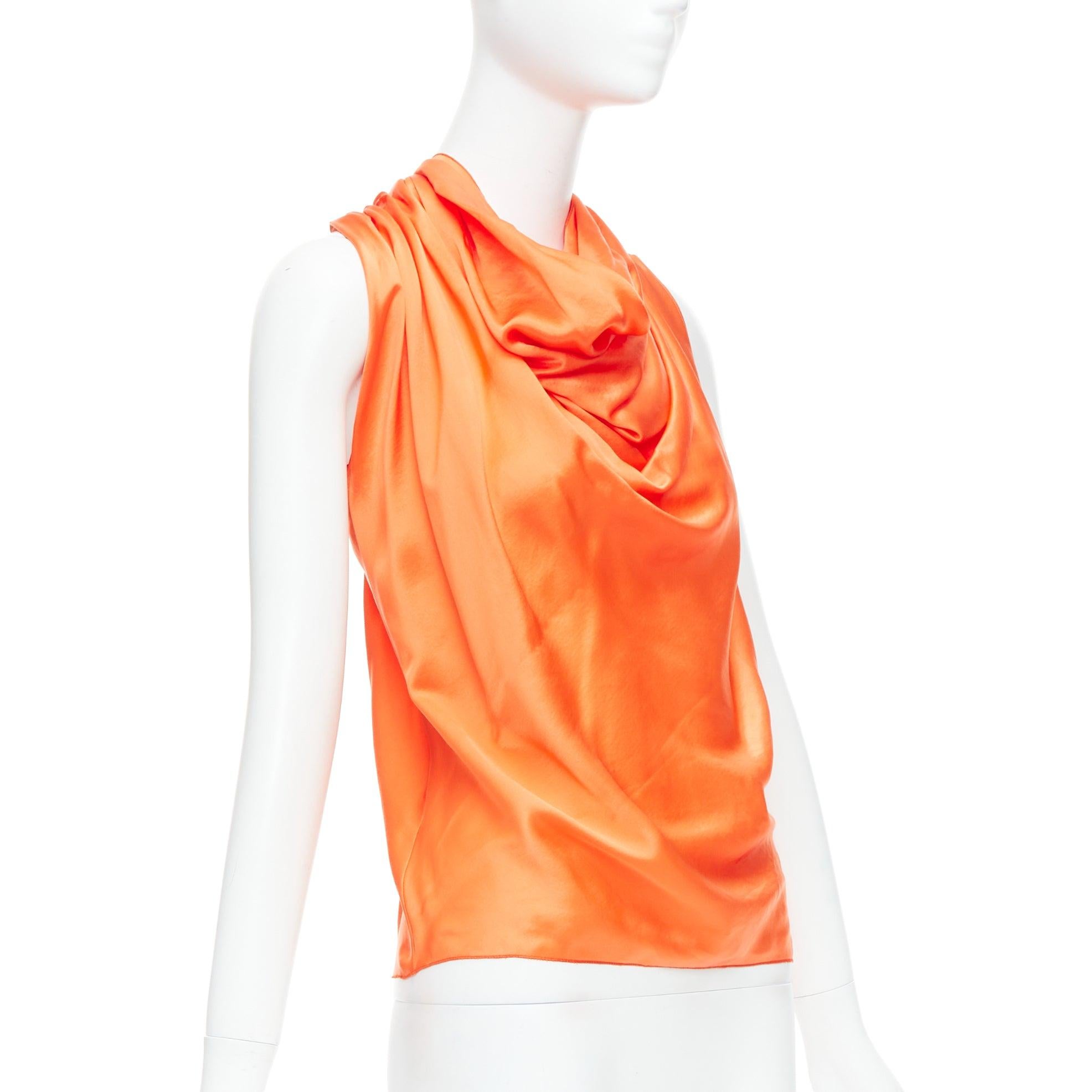 Orange LANVIN 2010 tangerine orange 100% silk cowl neck draped top FR36 S