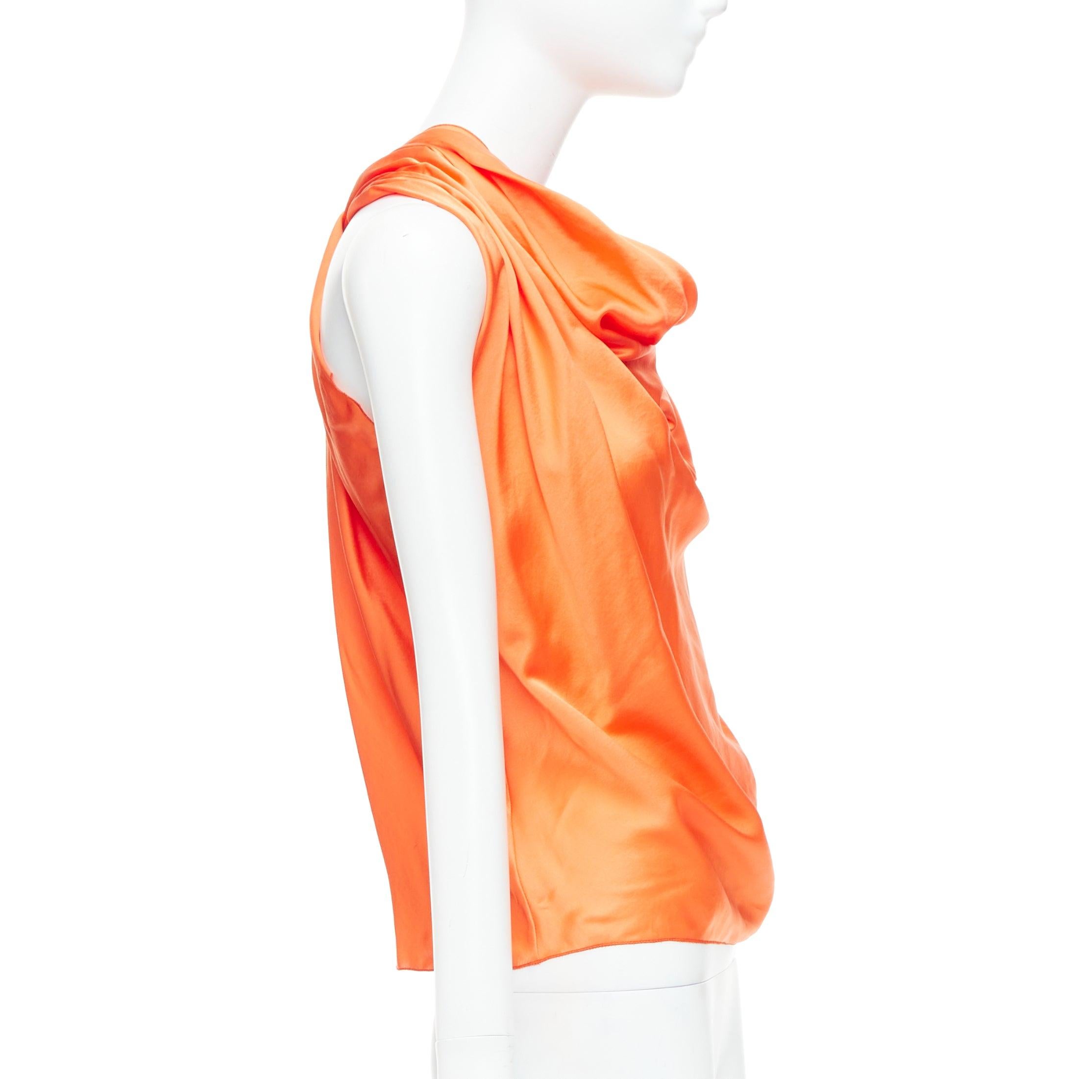 LANVIN 2010 tangerine orange 100% silk cowl neck draped top FR36 S In Excellent Condition In Hong Kong, NT