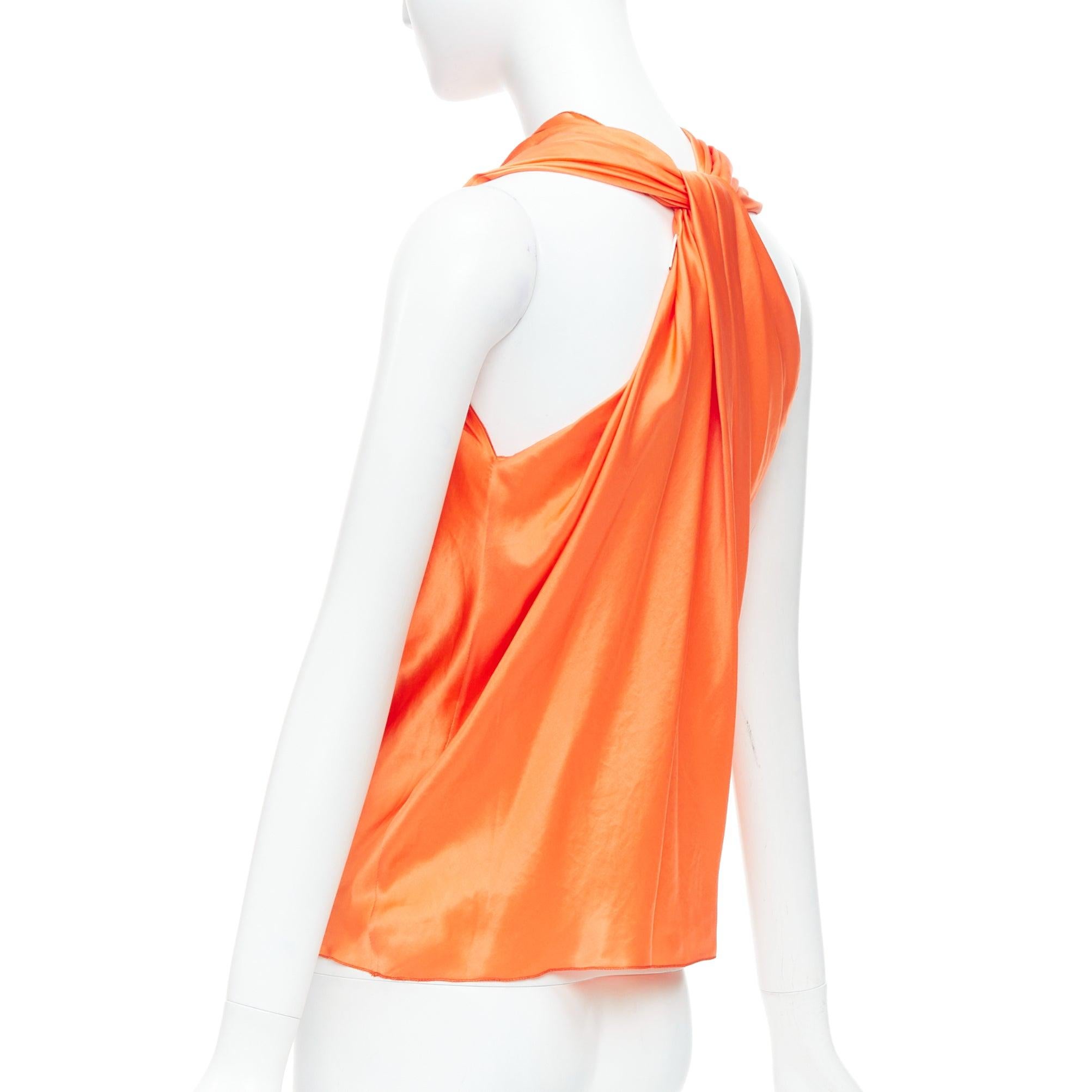 LANVIN 2010 tangerine orange 100% silk cowl neck draped top FR36 S 1