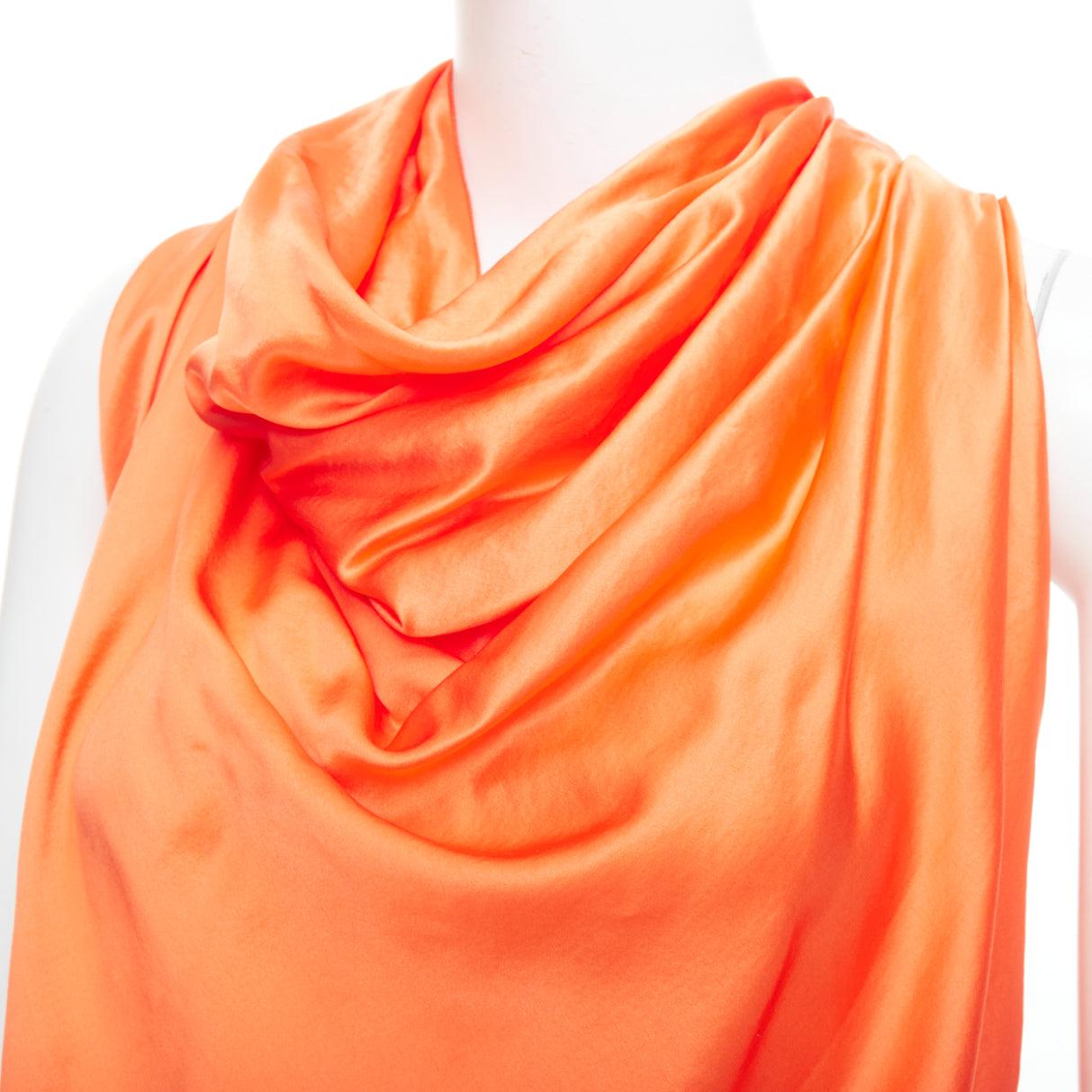 LANVIN 2010 tangerine orange 100% silk cowl neck draped top FR36 S 2
