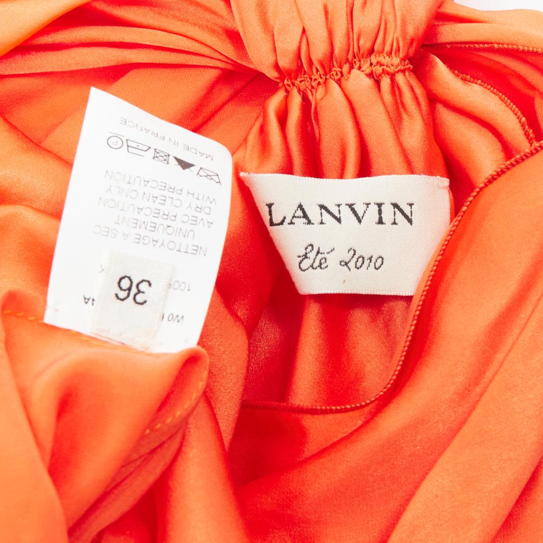 LANVIN 2010 tangerine orange 100% silk cowl neck draped top FR36 S 3