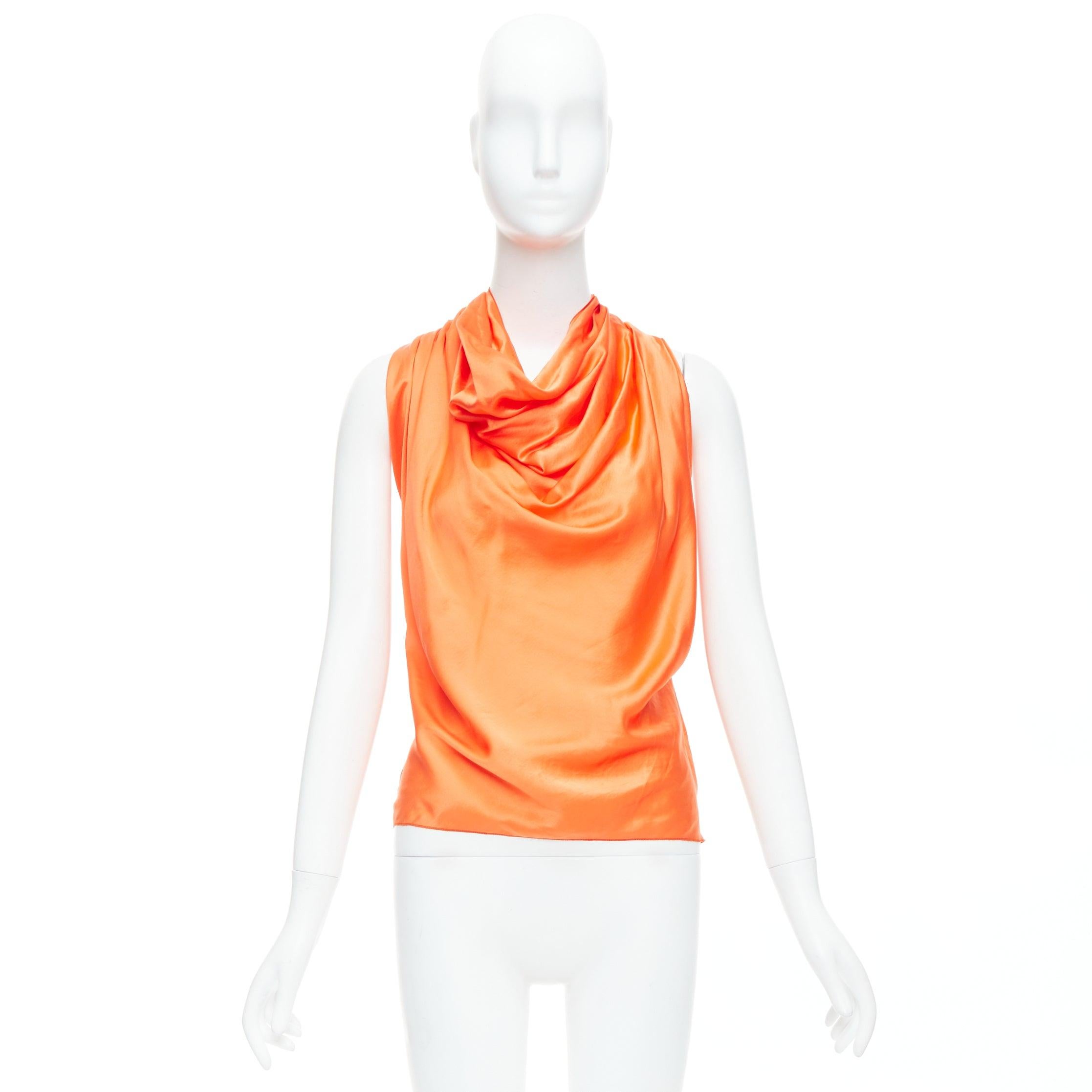 LANVIN 2010 tangerine orange 100% silk cowl neck draped top FR36 S 4