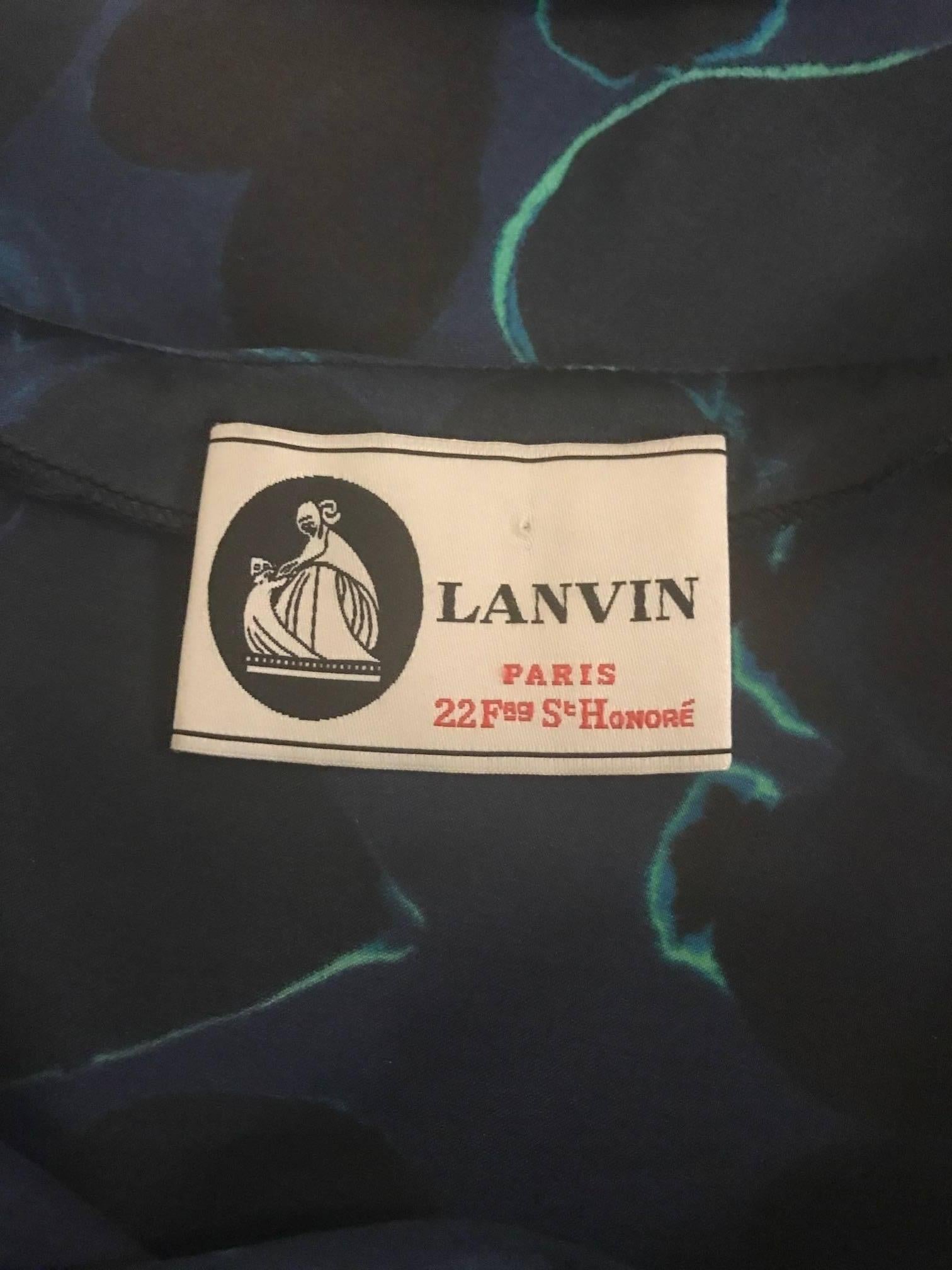 Lanvin 2010s Silk Heart Print Blue Black Green One Shoulder Top  For Sale 1