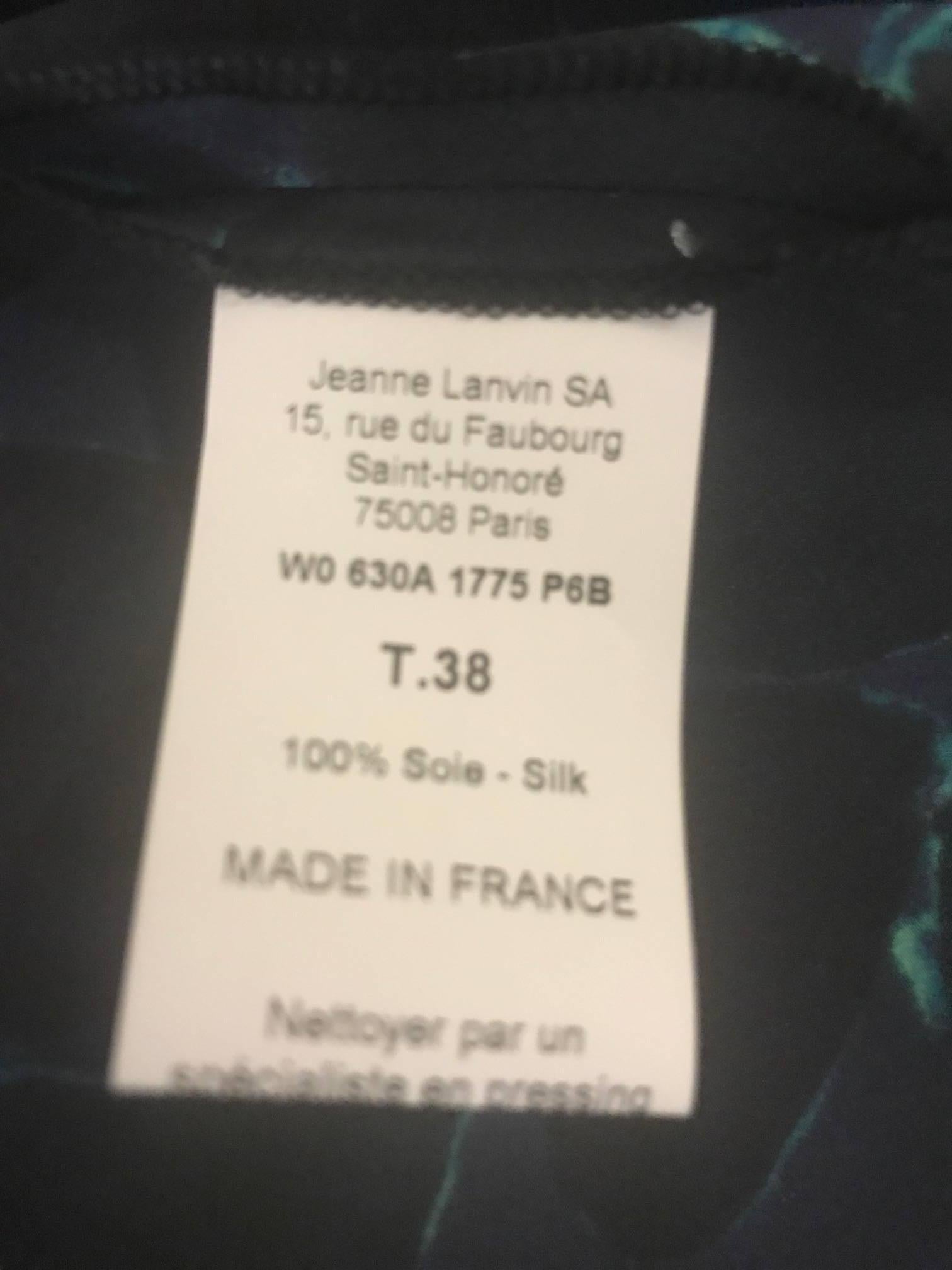 Lanvin - Haut asymétrique en soie bleu, noir et vert imprimé cœur, années 2010  en vente 1