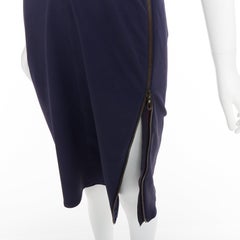LANVIN 2011 Alber Elbaz navy drape V neck side zip side dolman dress FR40 L