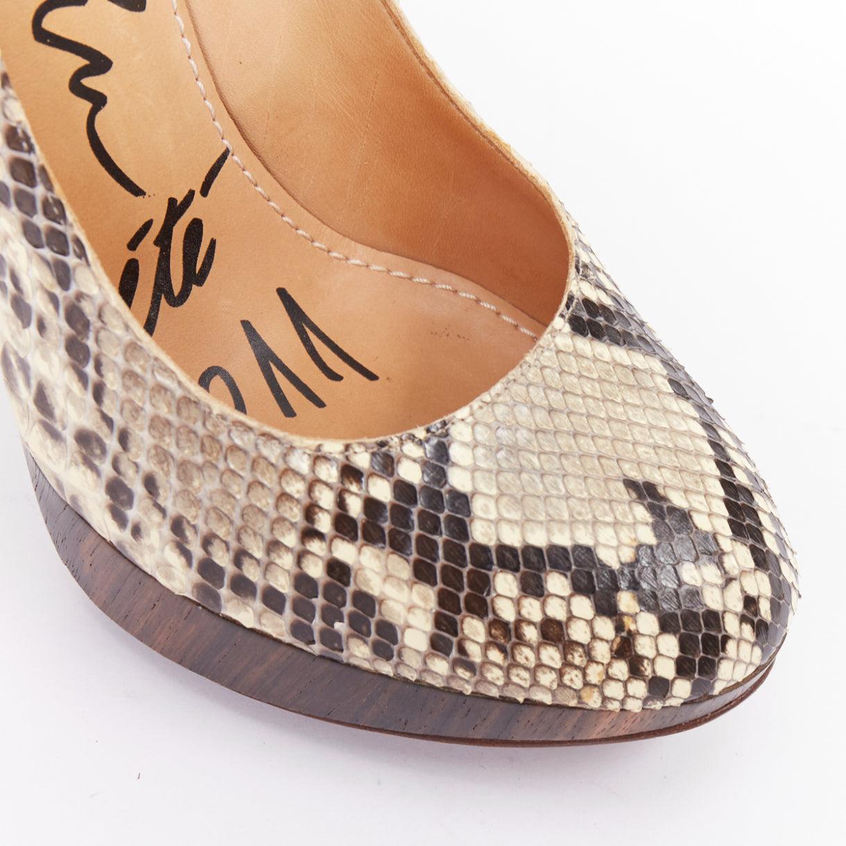 LANVIN 2011 beige scaled leather brown wood platform pumps EU36.5 For Sale 2