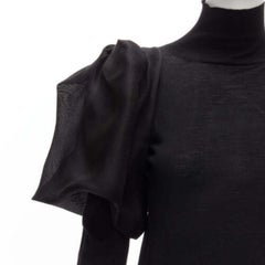 LANVIN 2011 black merino wool silk balloon puff sleeve turtleneck sweater S