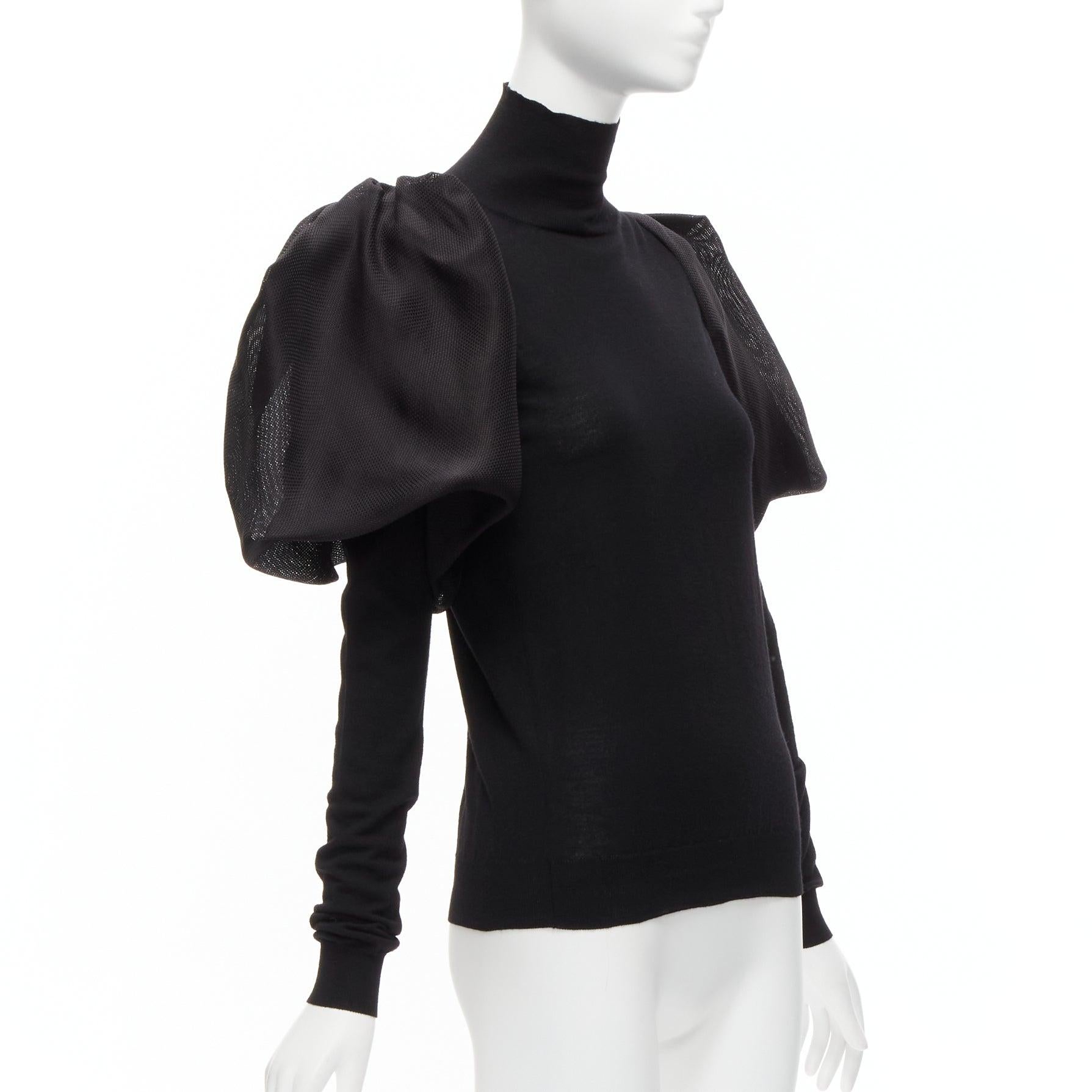 Black LANVIN 2011 black merino wool silk balloon puff sleeve turtleneck sweater S For Sale