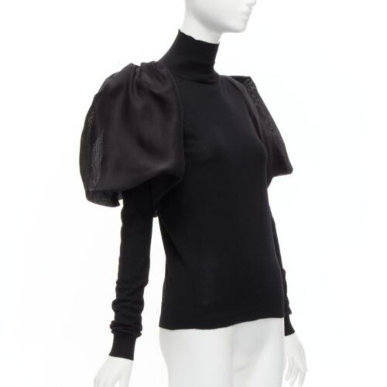 Noir LANVIN 2011 noir laine mérinos soie ballon pull col roulé S en vente