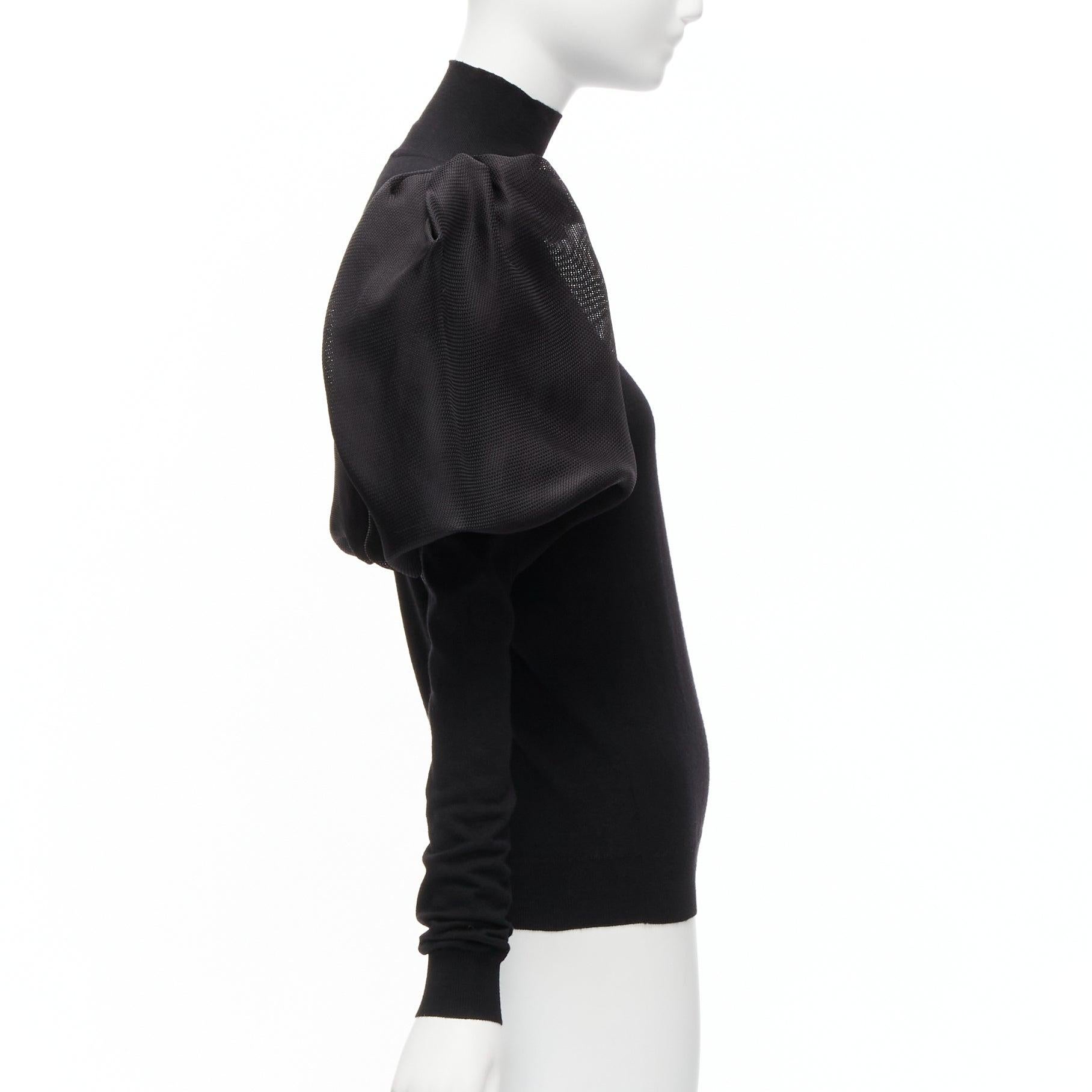 LANVIN 2011 black merino wool silk balloon puff sleeve turtleneck sweater S In Excellent Condition For Sale In Hong Kong, NT