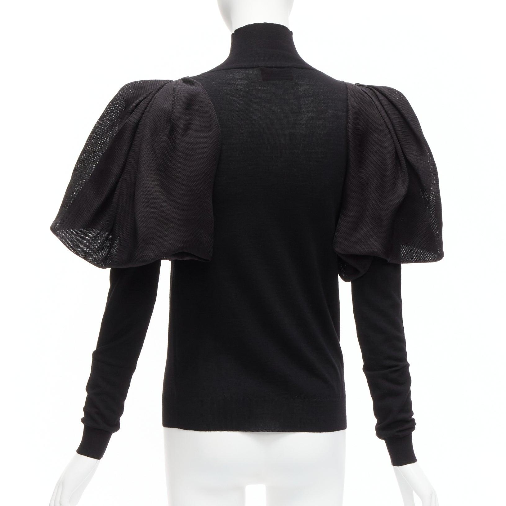 Women's LANVIN 2011 black merino wool silk balloon puff sleeve turtleneck sweater S For Sale